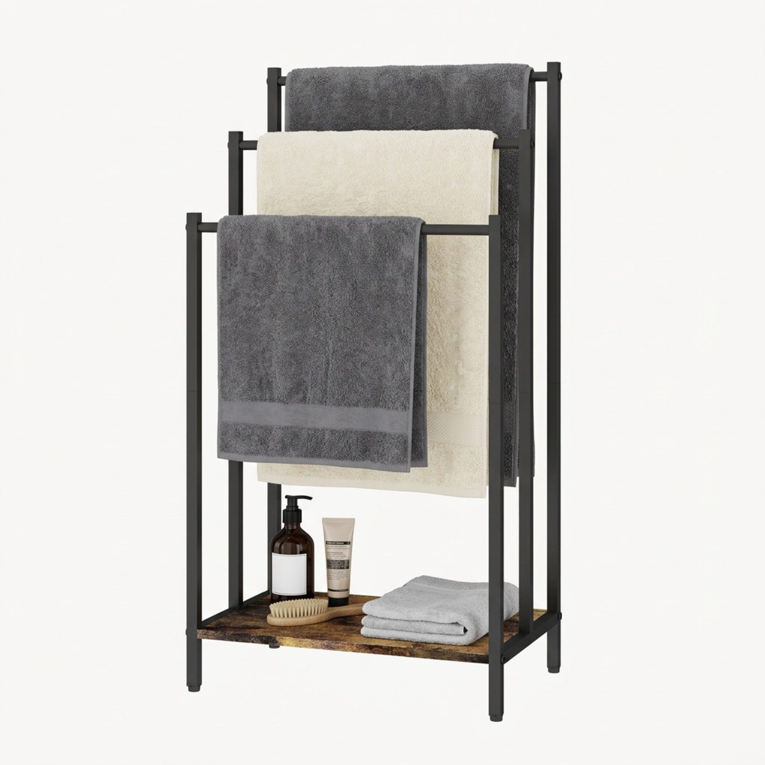 relaxdays Handtuchständer mit Ablage, Industrial-Schwarz, M