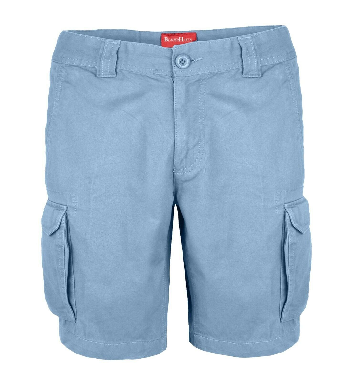 100% Cargoshorts Herren Himmelblau Cargo Shorts Normale Passform Bermuda Baumwolle Hose BlauerHafen