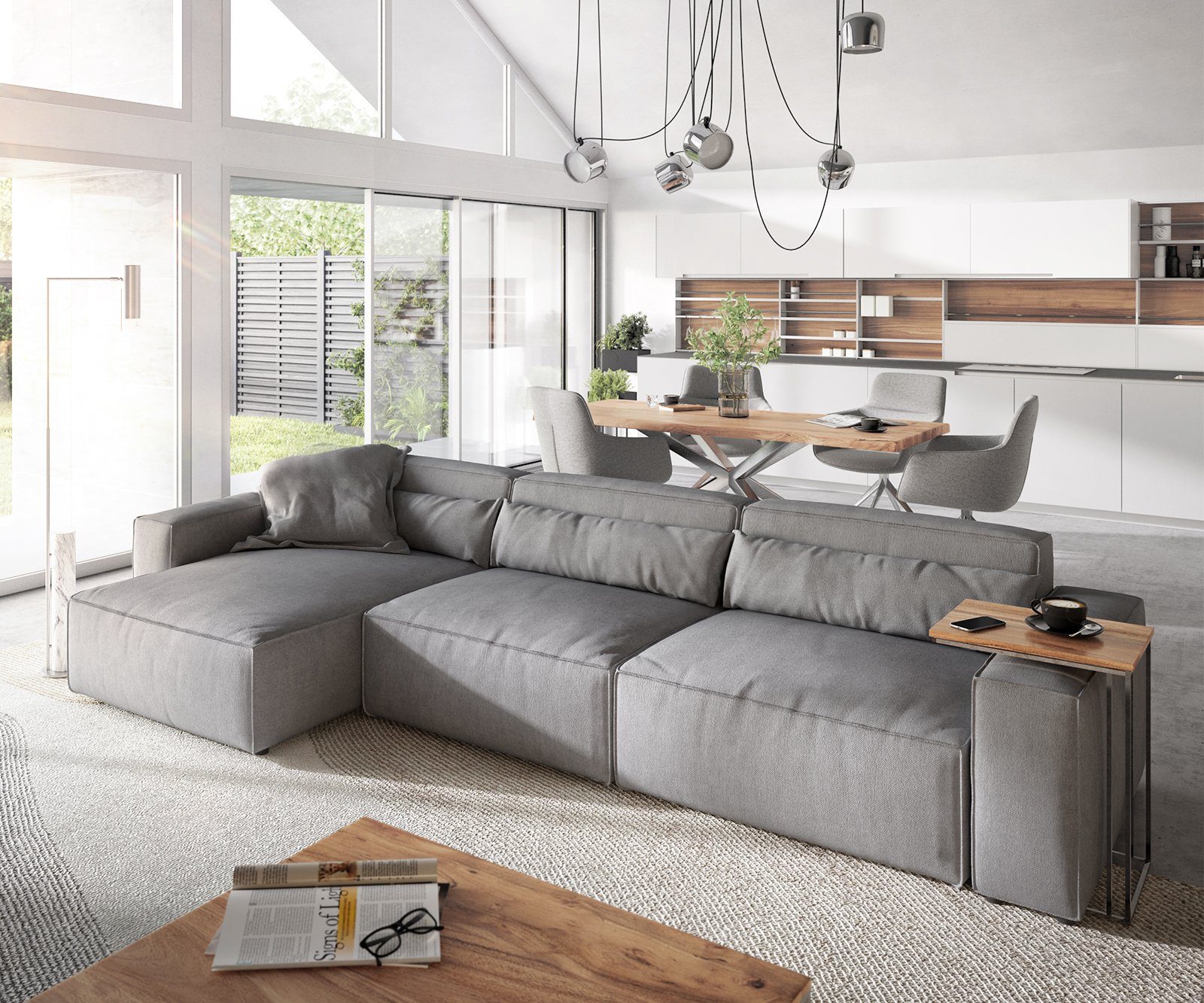 DELIFE Ecksofa Sirpio, XL Mikrofaser Grau 370x170 cm Recamiere variabel günstig online kaufen