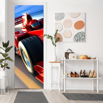 wandmotiv24 Türtapete Ferrari in Action, glatt, Fototapete, Wandtapete, Motivtapete, matt, selbstklebende Dekorfolie