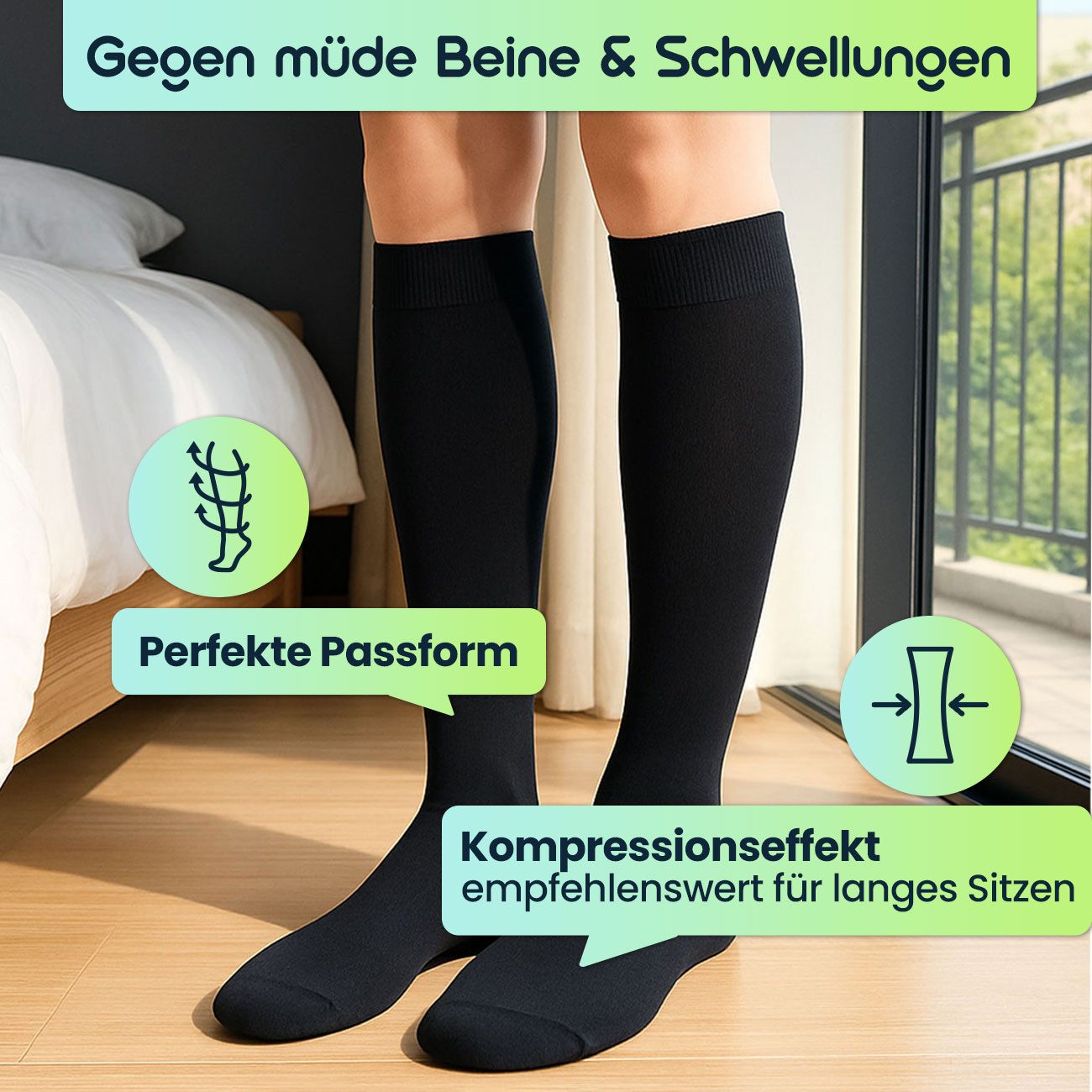 Casativo Reitstrümpfe Stützkniestrümpfe Gr. L (43-47) gegen müde Beine auf Reisen Stützt auch bei stehender Tätigkeit