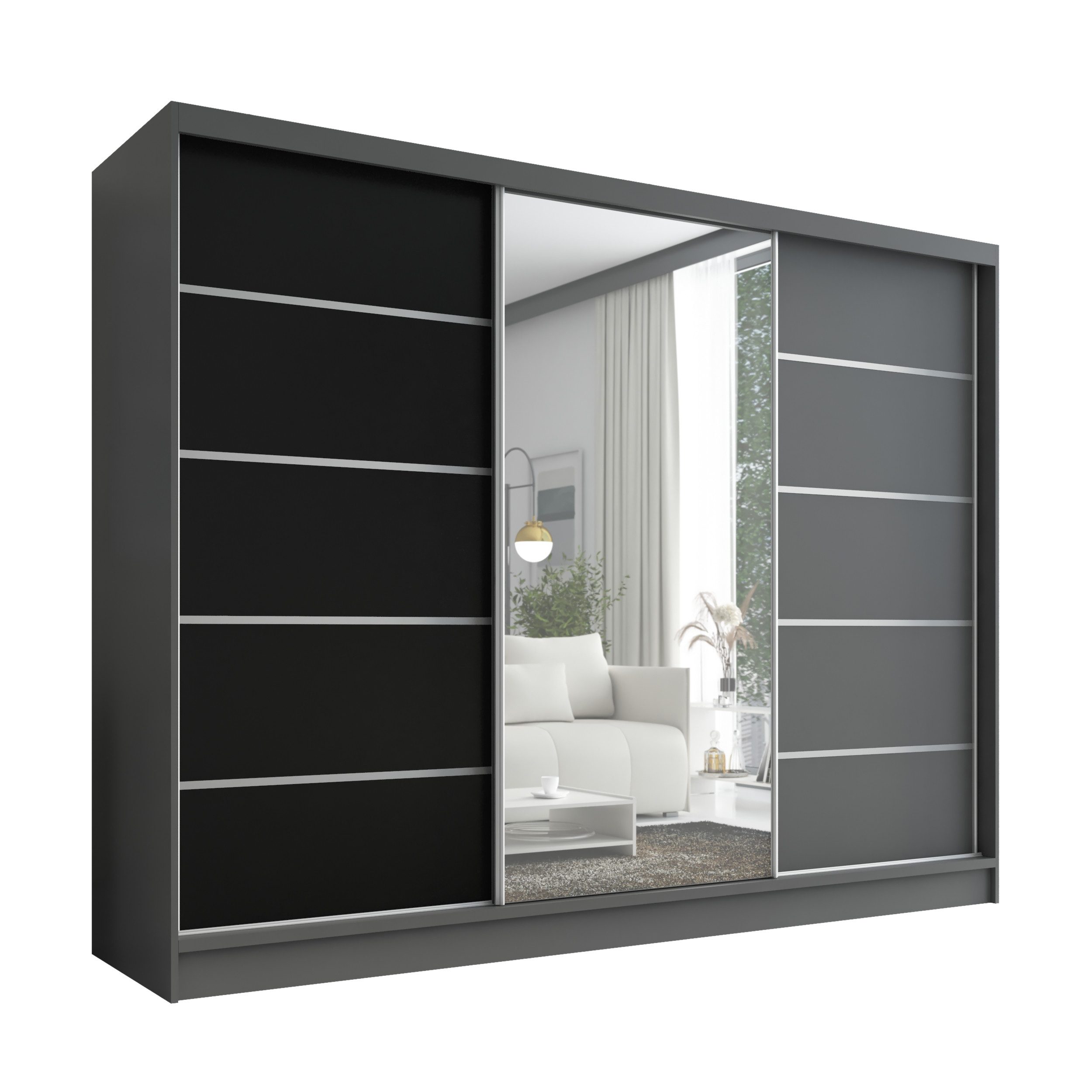 A&J MöbelLand GmbH Schiebetürenschrank AURELIA 1 Moderner 3-türiger Kleiderschrank mit Spiegel (TOP ANGEBOT! Geräumiger Schrank mit einer Breite von 200 cm ideal zur Aufbewahrung von Kleidung und Accessoires. Wählen Sie das ideale Modell für Ihr Schlafzimmer!, TOP PRODUKT) Breite: 200 cm, Höhe: 215 cm, Tiefe: 59,5 cm