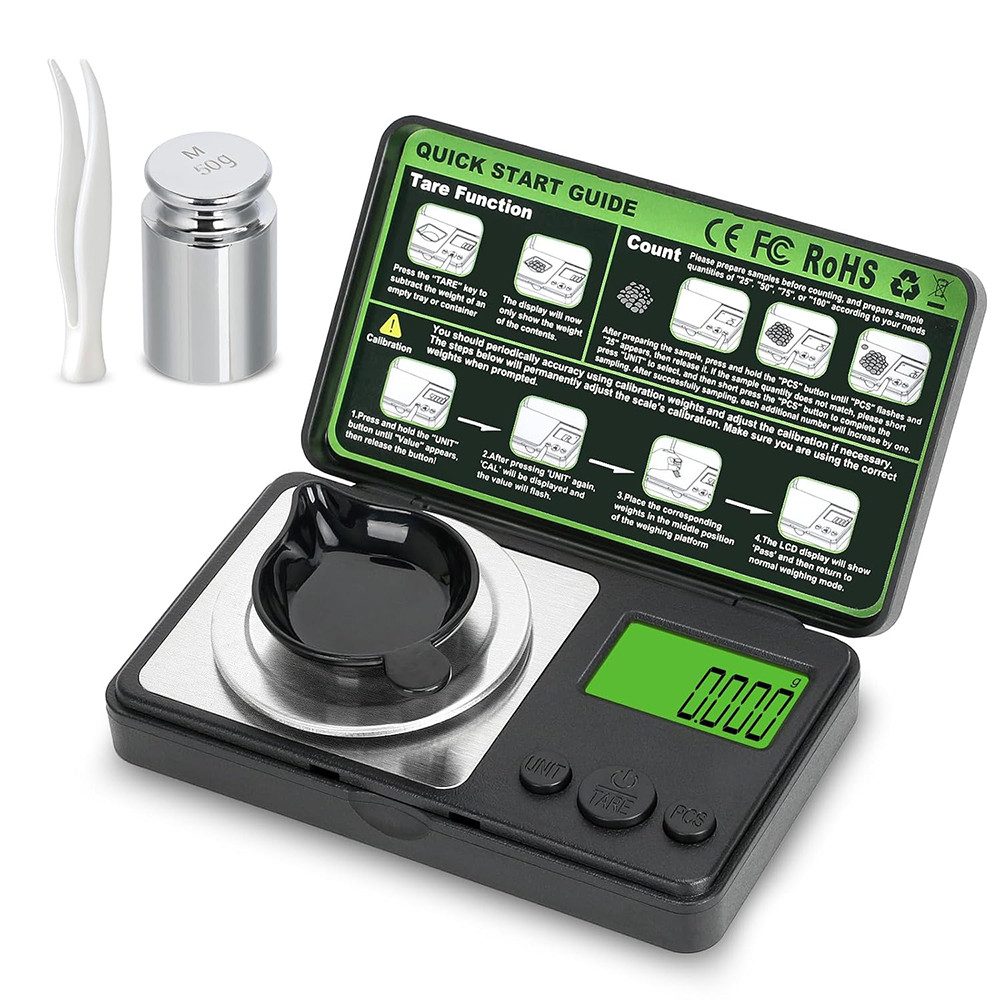 TUWENA Feinwaage 50g/0.001g Feinwaage Hochpräzise,Digitale Taschenwaage mit 7 Einheiten, Digitalwaage mit Cal-Gewicht, Pinzette, Tray für …