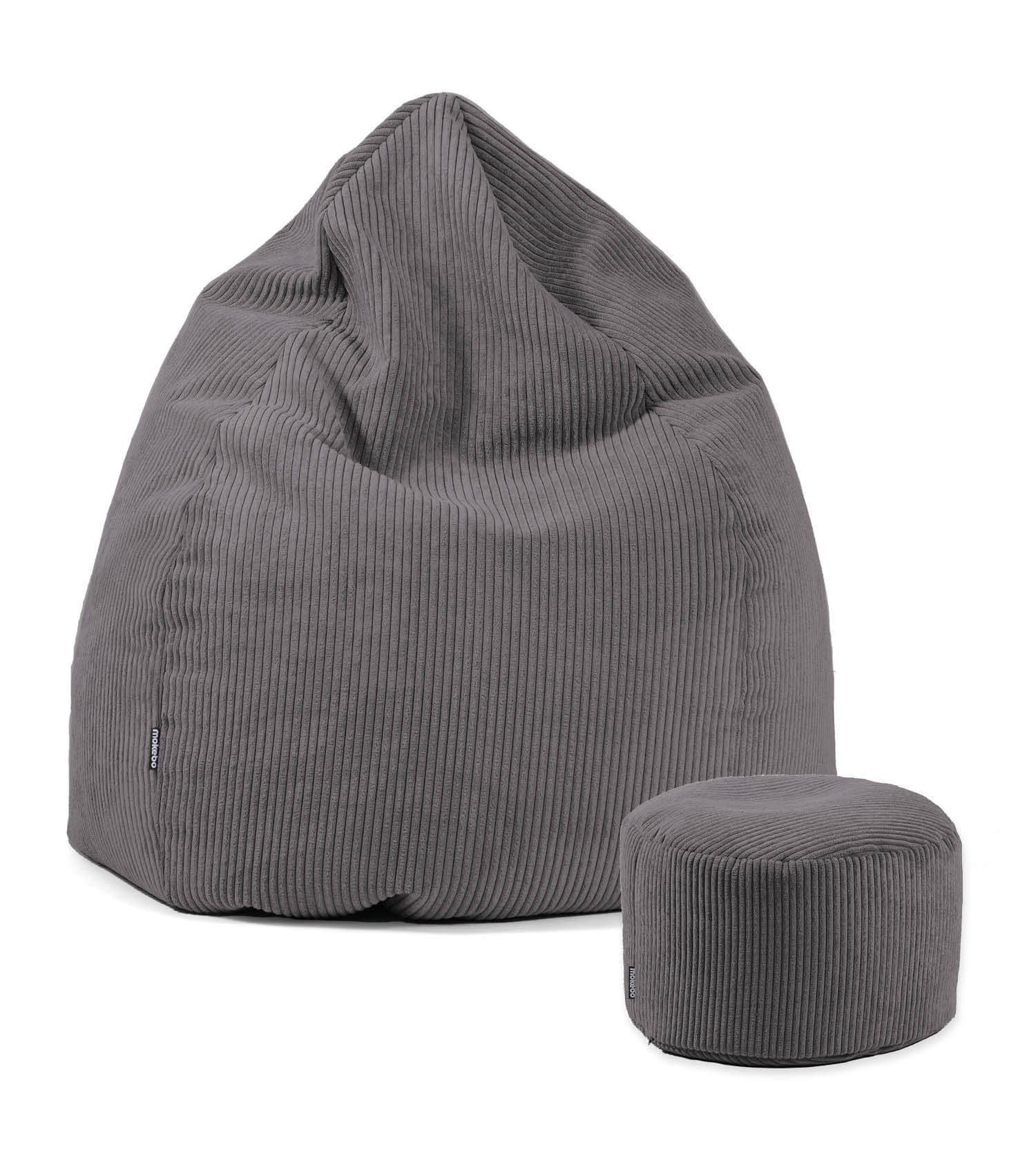 mokebo Sitzsack Der Tagträumer Bag (mit Pouf Puff Anthrazit, aus Sitzkissen Cordstoff mit in Bean Hocker), mit