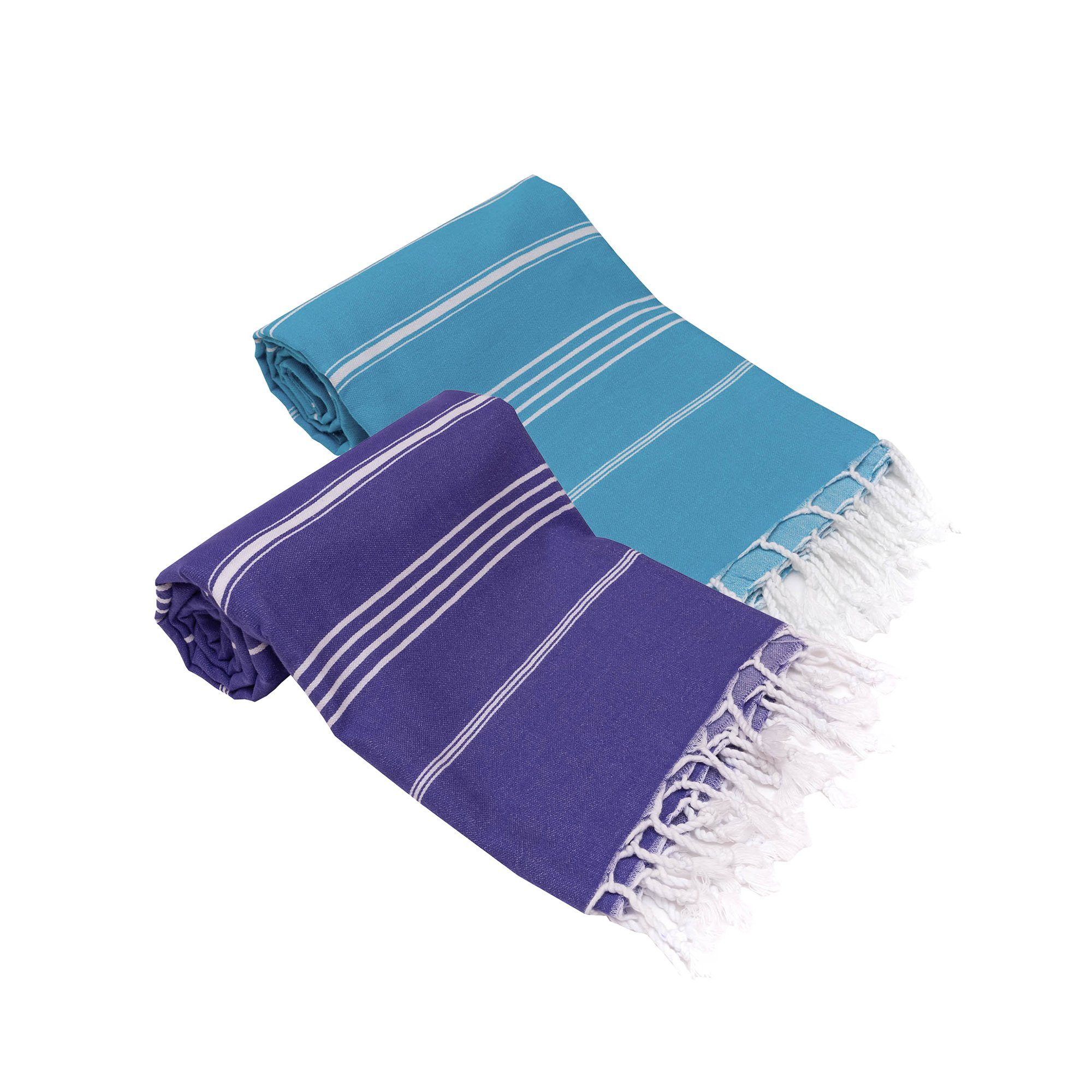 Turquoise 2'er SET XL Strandtuch Hamamtücher Home Hamamtuch Premiere Violett-Himmelblau 100x180cm