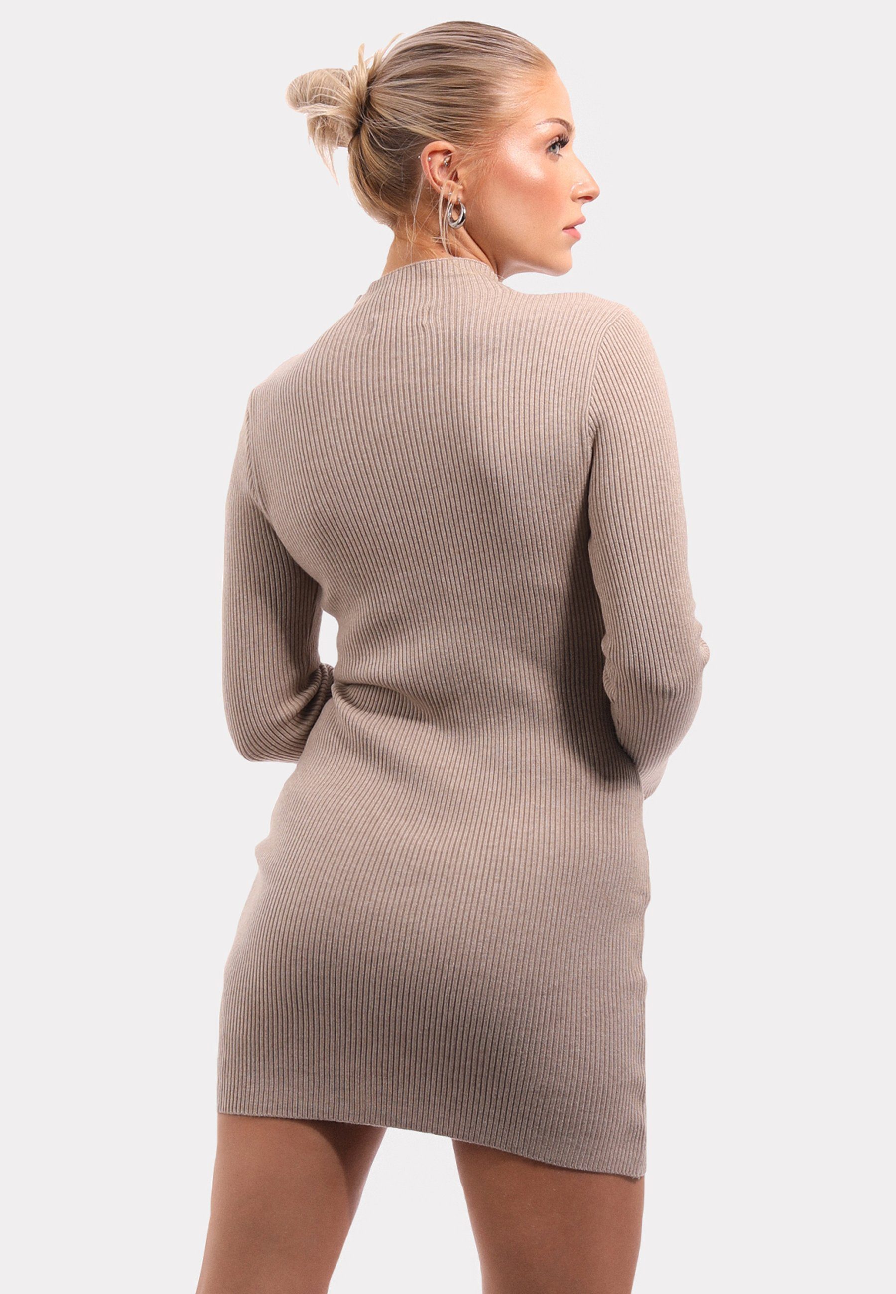 natur Fashion YC Stehkragen Style Longpullover mit Unifarbe, (1-tlg) & Rippstrick in Pullover aus Basic