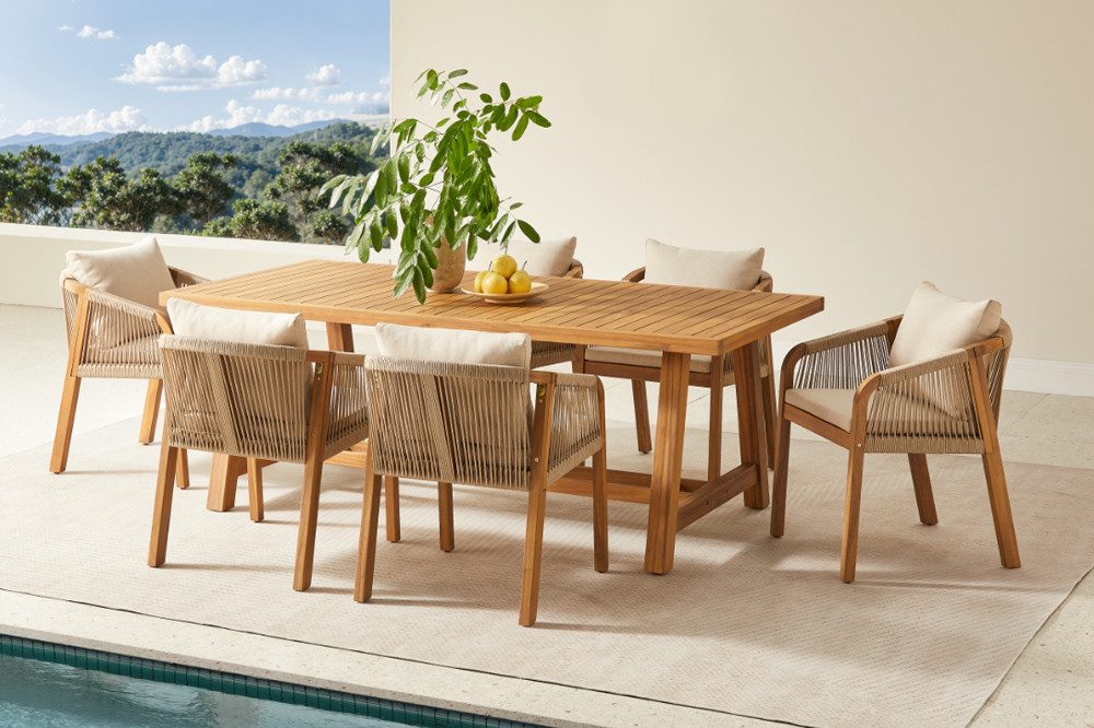 riess-ambiente Gartentisch BALI 210cm natur - Akazienholz, 8 Personen, wetterfest, Holz-Lamellen (Einzelartikel, 1-St), Outdoor-Esstisch - ideal für Garten, Terrasse, Balkon & Außenbereiche