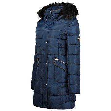 Geo Norway Winterjacke Damen, Steppjacke, abnehmbare Kapuze, Leder-Applikationen, Jacke