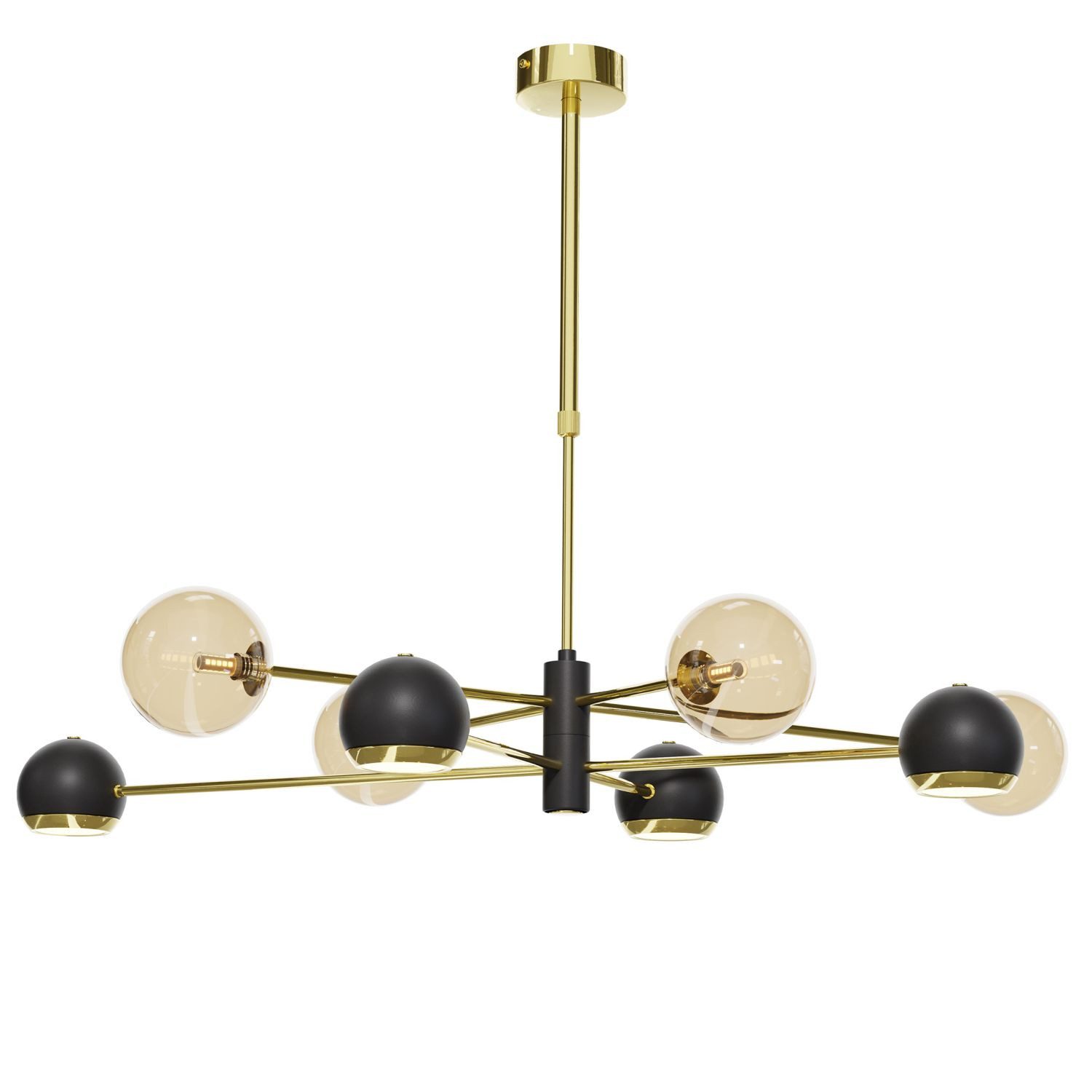 Licht-Erlebnisse Deckenleuchte ADRID, ohne Leuchtmittel, Metall Rauchglas G9 in Gold Schwarz Bernstein 4-flammig Kugel Schirm