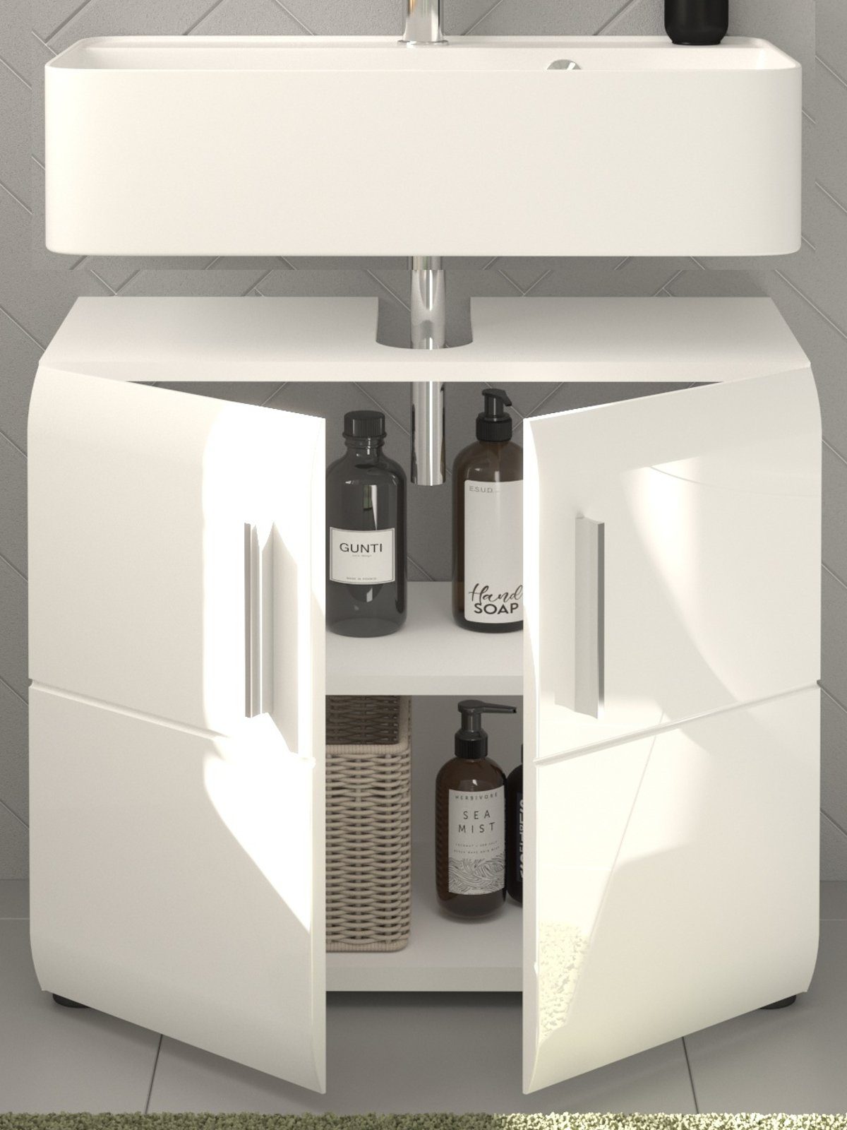 xonox.home Waschbeckenunterschrank Ice (Waschtisch Unterschrank weiß, cm) 60 2-türig, Hochglanz in 54 x