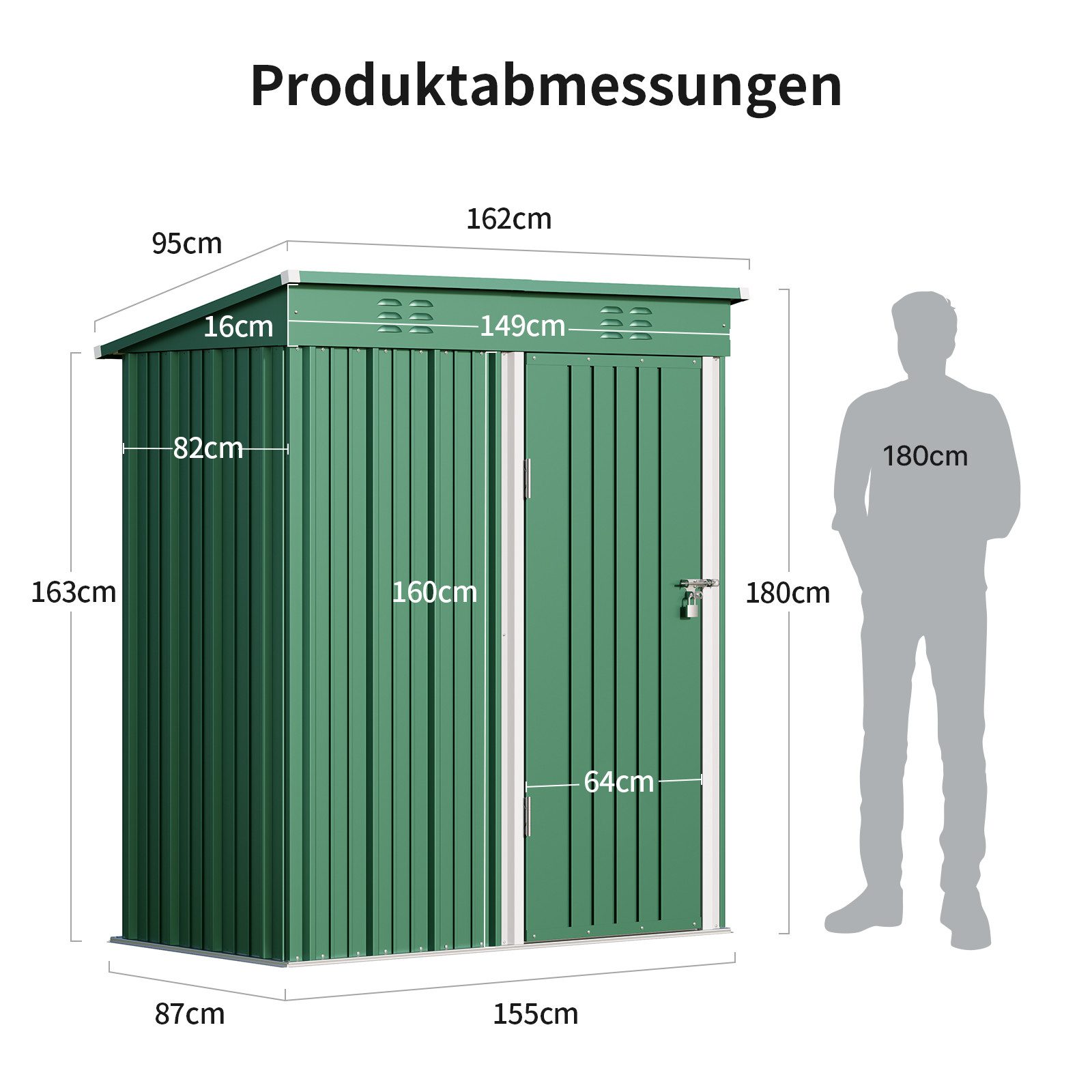 Bealife Gartenhaus Robuster Metall-Gartengeräteschuppen 180 x 162 x 95 cm, robust und wasserdicht