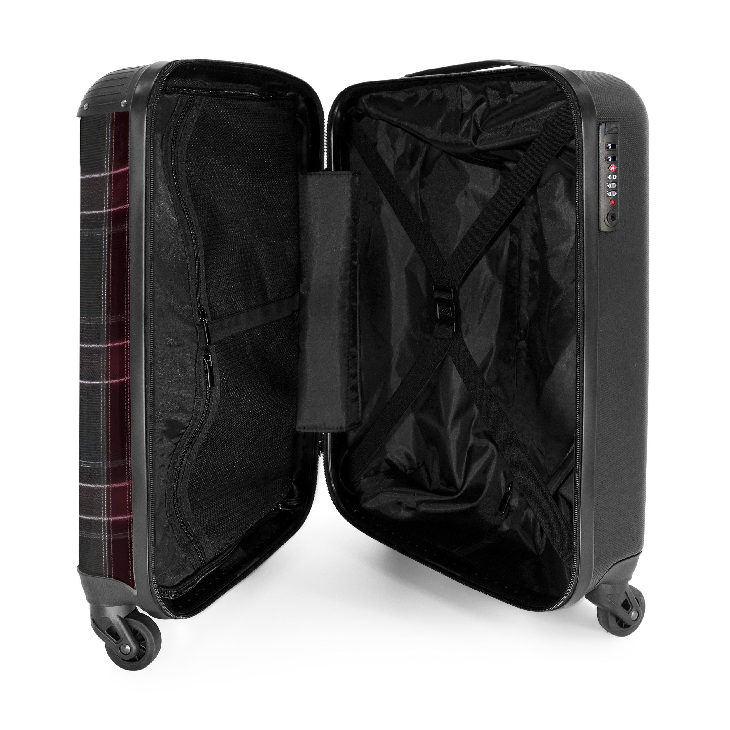 NoBoringSuitcases.com© Hartschalen-Trolley Klassisches Karomuster in Grau und Rot 55x35x20cm, 4 Rollen, Reisetasche mit Rollen, Koffer Handgepäck Flugzeug