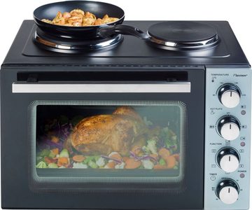 bestron Kleinküche AOV31CP Crispy & Co, mit Ofen und Doppelkochplatte, 3200 Watt, Schwarz