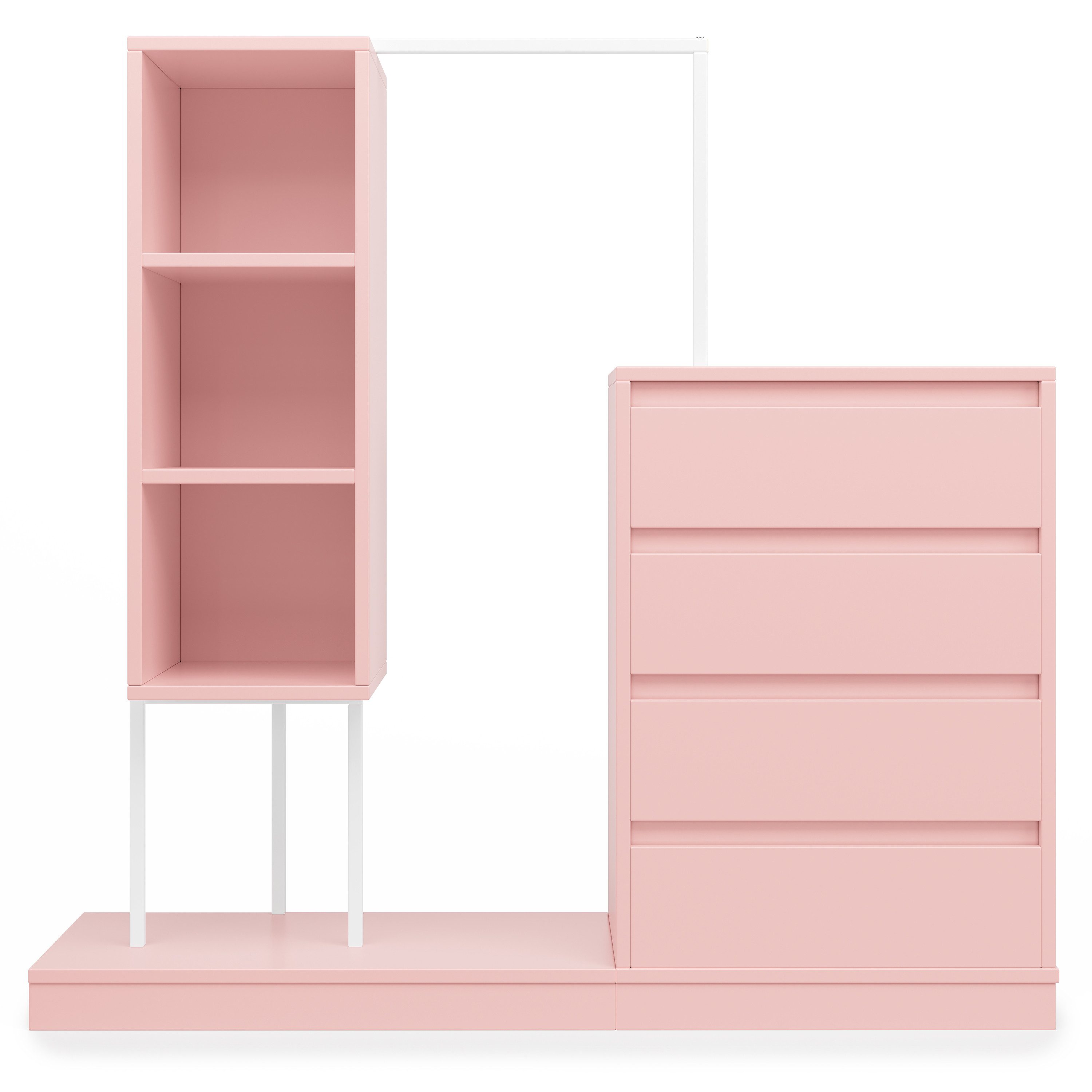 Flieks Garderoben-Set Kleiderschrank mit 3 offener Fächern, Kommode mit 4 Schubladen, (1-St., B140/W40/H135 cm), Schubladenschrank Kleiderstange-Set mit Staurau – Bild 5 von 5