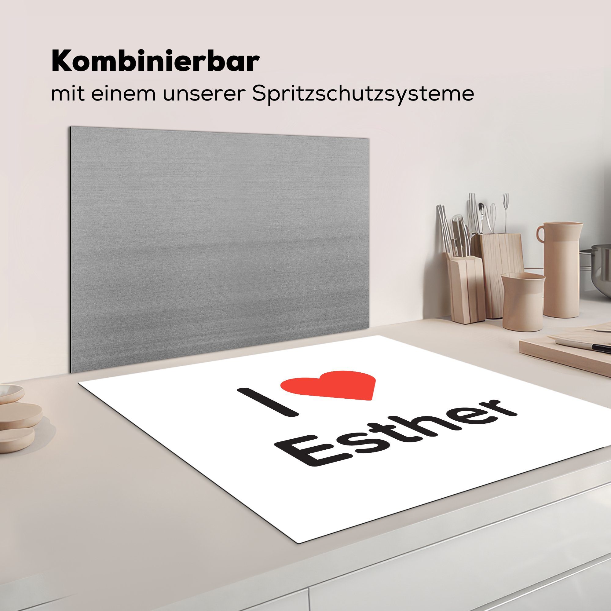 - - Vinyl, Arbeitsplatte Ich tlg), 78x78 Mädchen, für liebe (1 Esther cm, küche Ceranfeldabdeckung, Herdblende-/Abdeckplatte MuchoWow