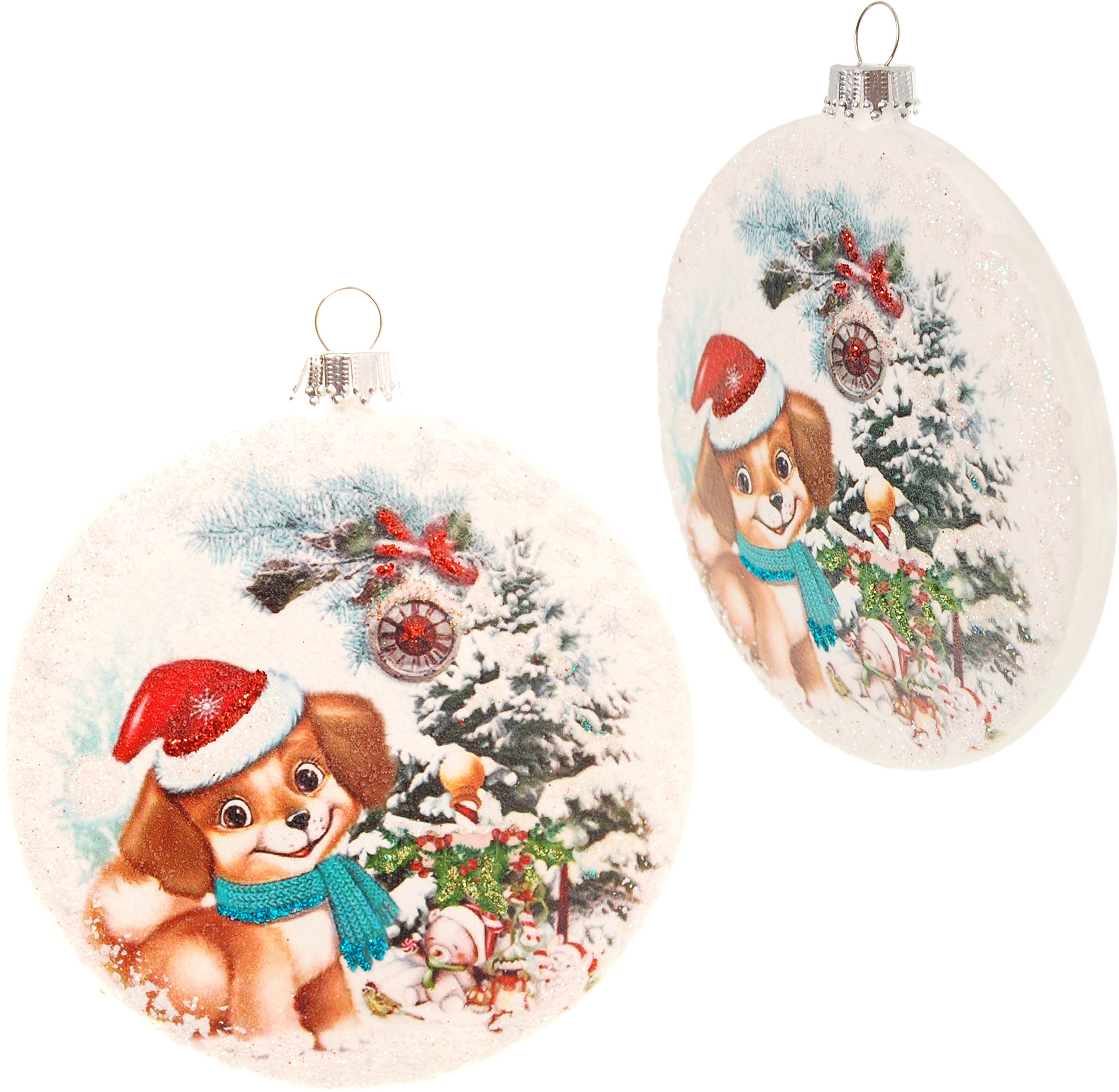 Krebs Glas Lauscha Weihnachtsbaumkugel KGL03637, Weihnachtsdeko, Christbaumschmuck, Christbaumkugeln Glas (1 St), Taler aus Glas, mit weihnachtlichem Motiv