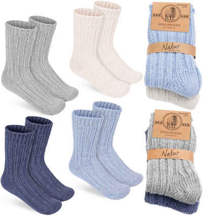 BRUBAKER Socken Kinder Wollsocken - Warme Wintersocken für Jungen und Mädchen (4-Paar, 4er-Pack) Flauschiges Socken Set mit Schafwolle - Winter Kindersocken