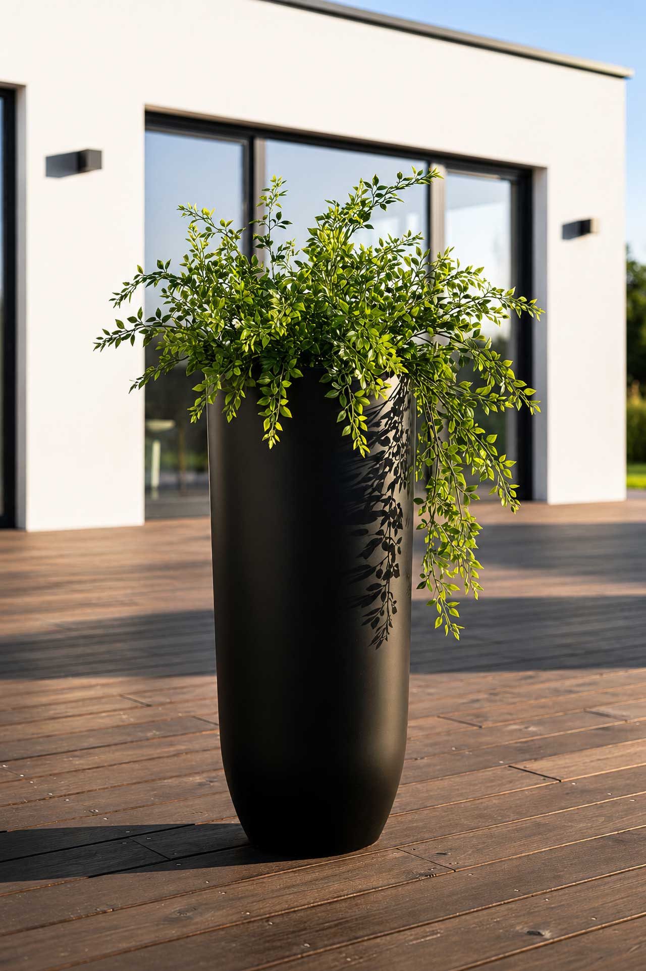 VIVANNO Bodenvase Fiberglas SOLERIO Rund - Schwarz Matt (1 St), 33x80 cm