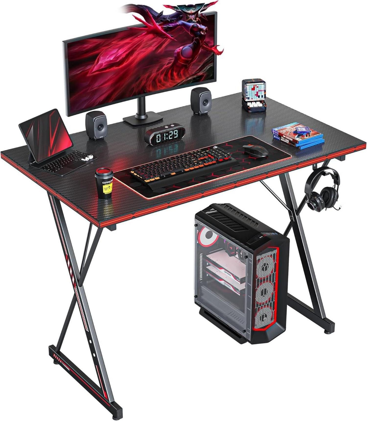 Gamingtisch Gaming Schreibtisch Kohlefaserbeschichtung, PC Tisch 80x50