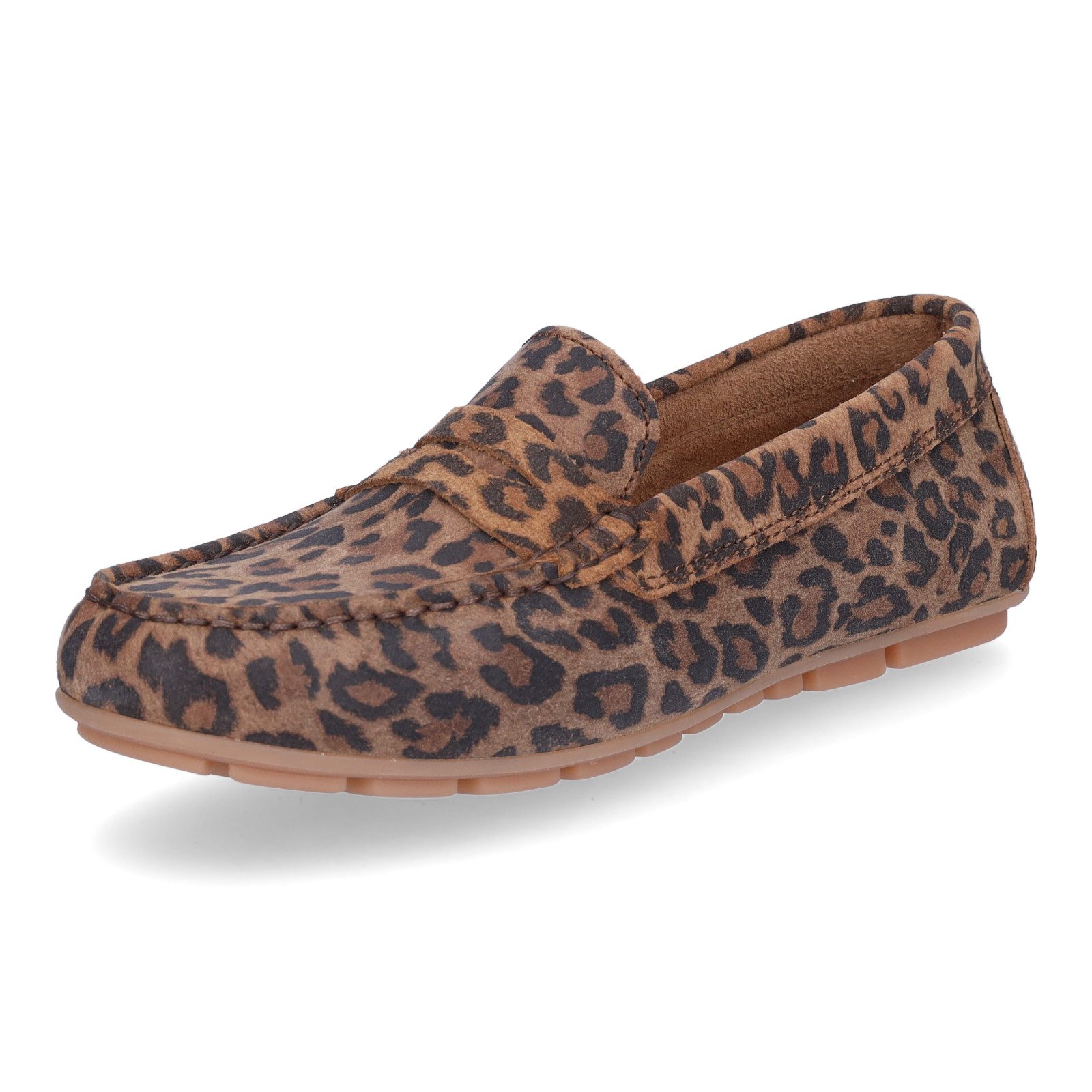 MIDS MIRELLA Damen Mokassin Animalprint leo Slipper aus Rauleder mit Leder-Innensohle & Gummisohle
