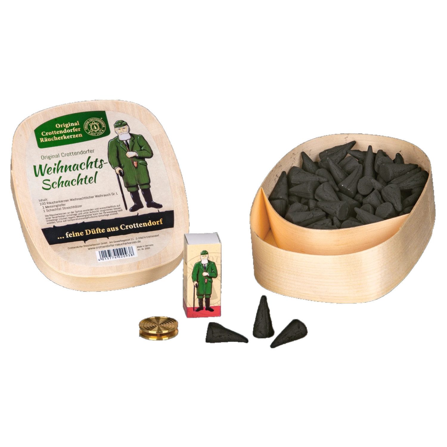 Crottendorfer Räucherkegel Räucherkerzen Geschenkset Spanschachtel Weihnachts-Schachtel, 100% Made in Germany
