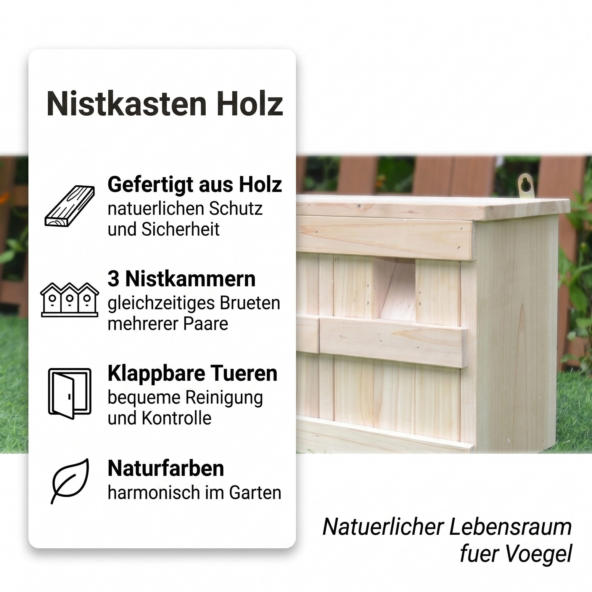 Mucola Nistkasten Nistkasten Vogelhaus 3 Nistkammern Spatzenvilla Holz Sperling Spatzen, Maße: ca. 44 x 15,5 x 21,5 cm (BxTxH)