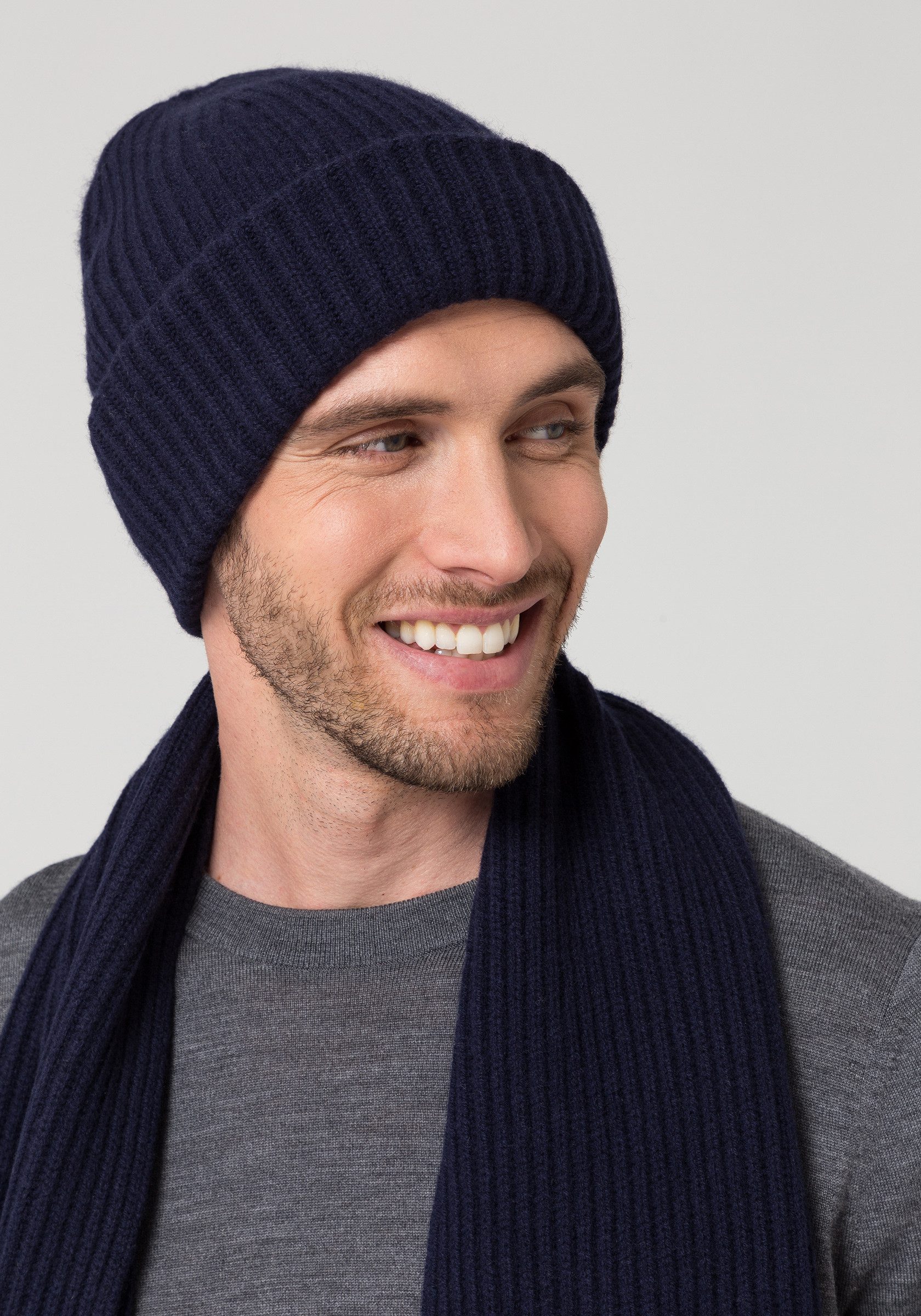 Beanie Gerippte Mütze aus Merinowolle und Kaschmir