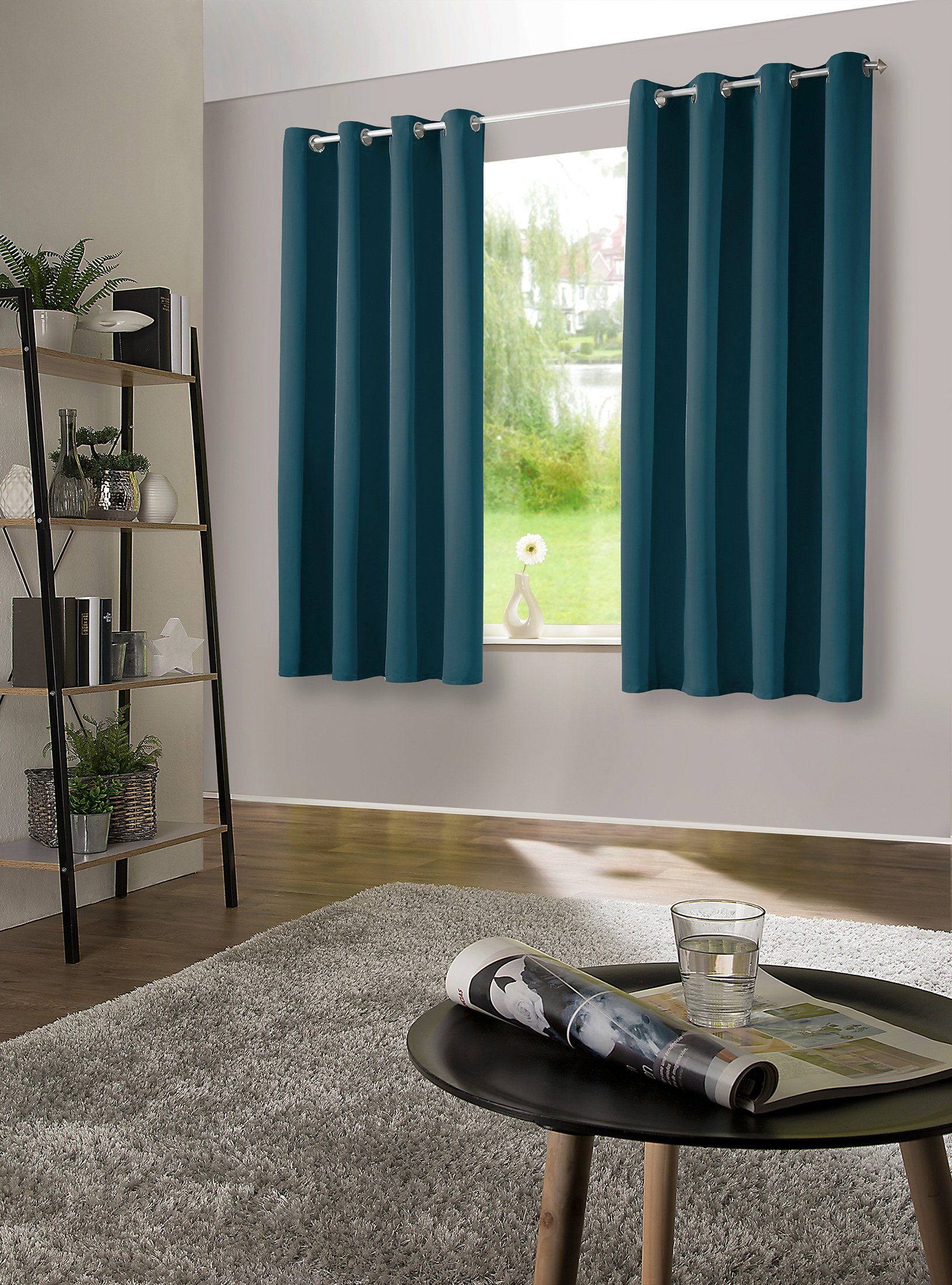 heimtexland Verdunkelungsvorhang Thermo Verdunkelungsgardinen Ösenschal Vorhänge (2 St), Ösen, verdunkelnd, Verdunkelungsstoff, blickdicht, Sonnenschutz, Verdunklung, Kälteisolierung, Schalldämmung