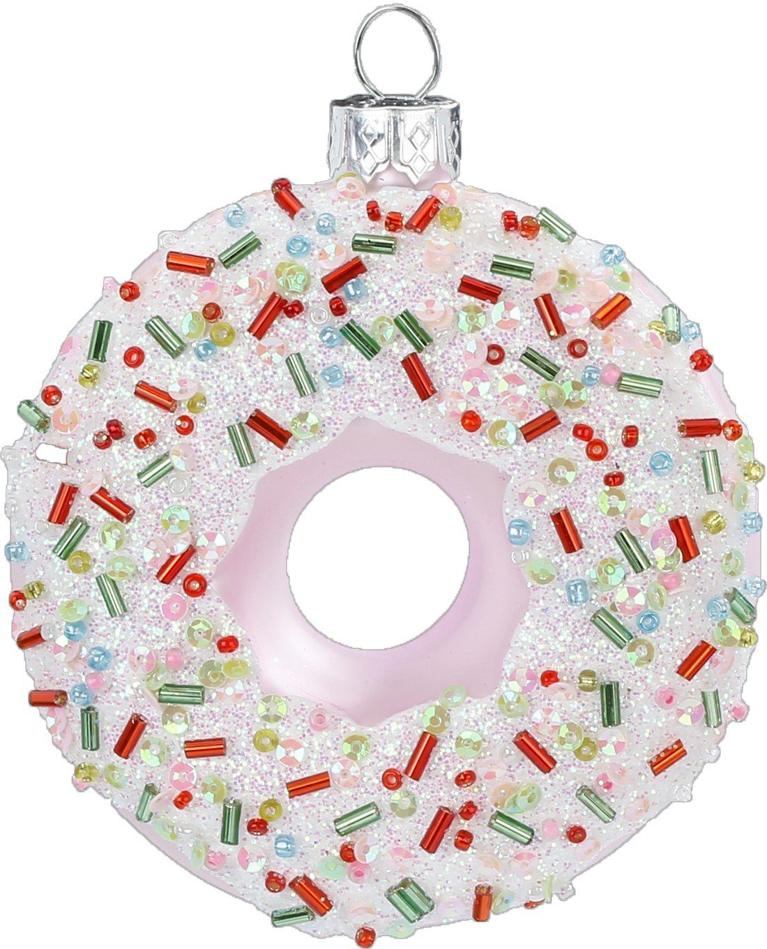 MAGIC by Inge Christbaumschmuck, Christbaumschmuck mit Streuseln Glas rosa Donut bunten 10.5cm