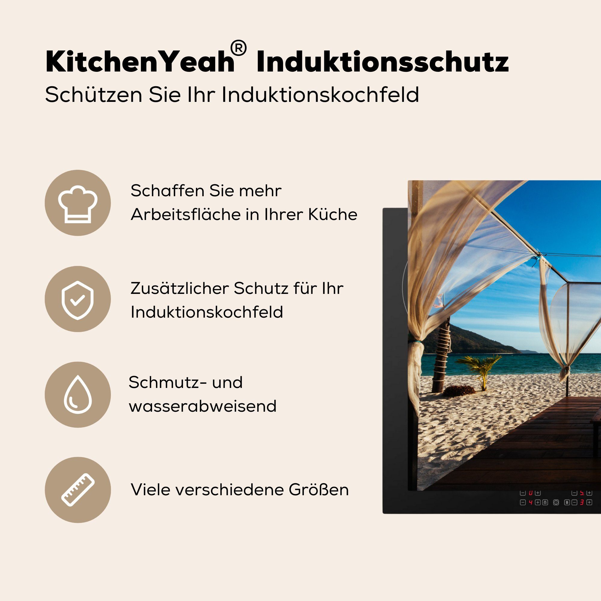 tlg), - Luft - für cm, Vinyl, Induktionskochfeld die Strand (1 81x52 MuchoWow küche, Meer, Herdblende-/Abdeckplatte Ceranfeldabdeckung Schutz