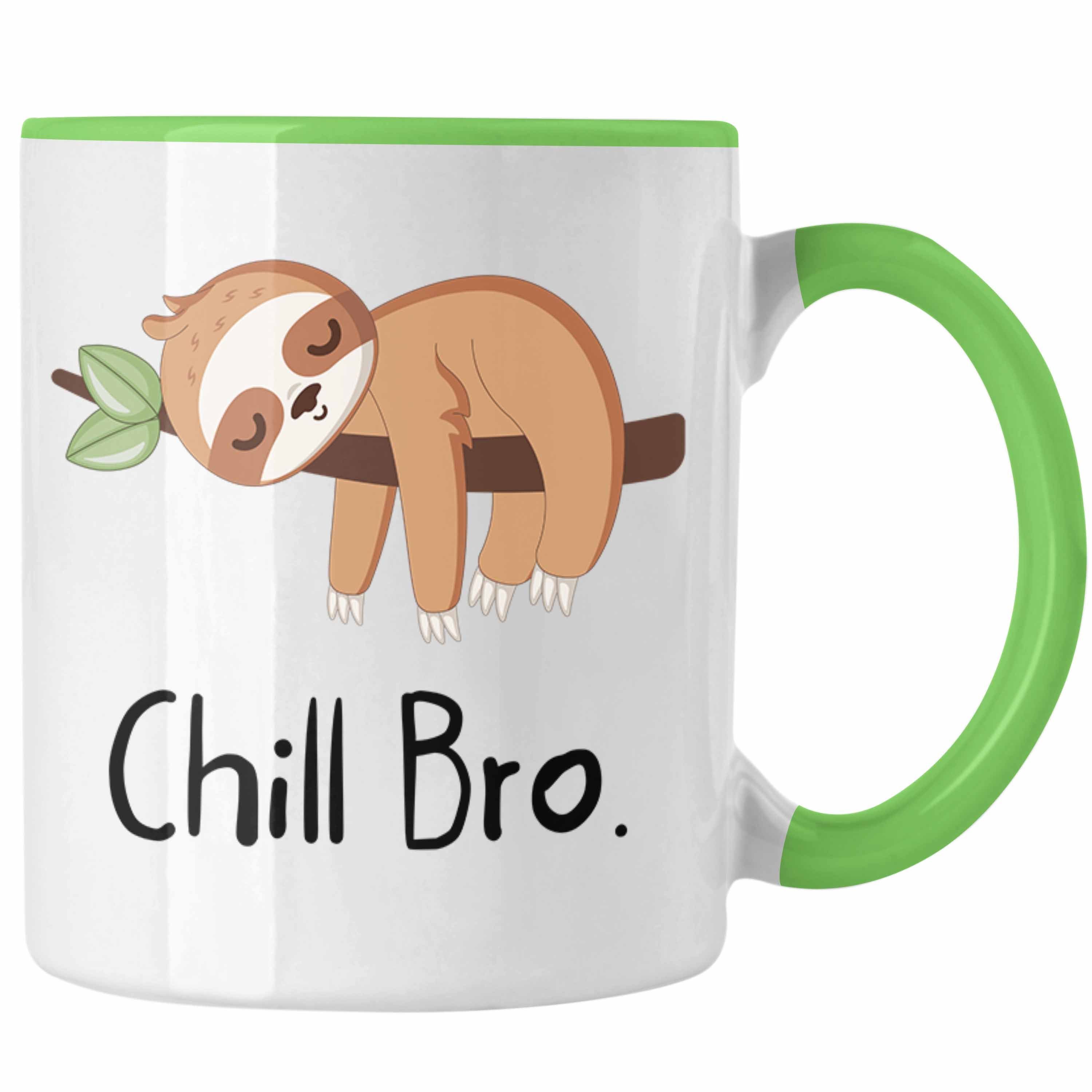 Trendation Tasse Lustige Geschenkidee für Grün Faultier-Tasse Faulenzer "Chill Geschenk Bro"