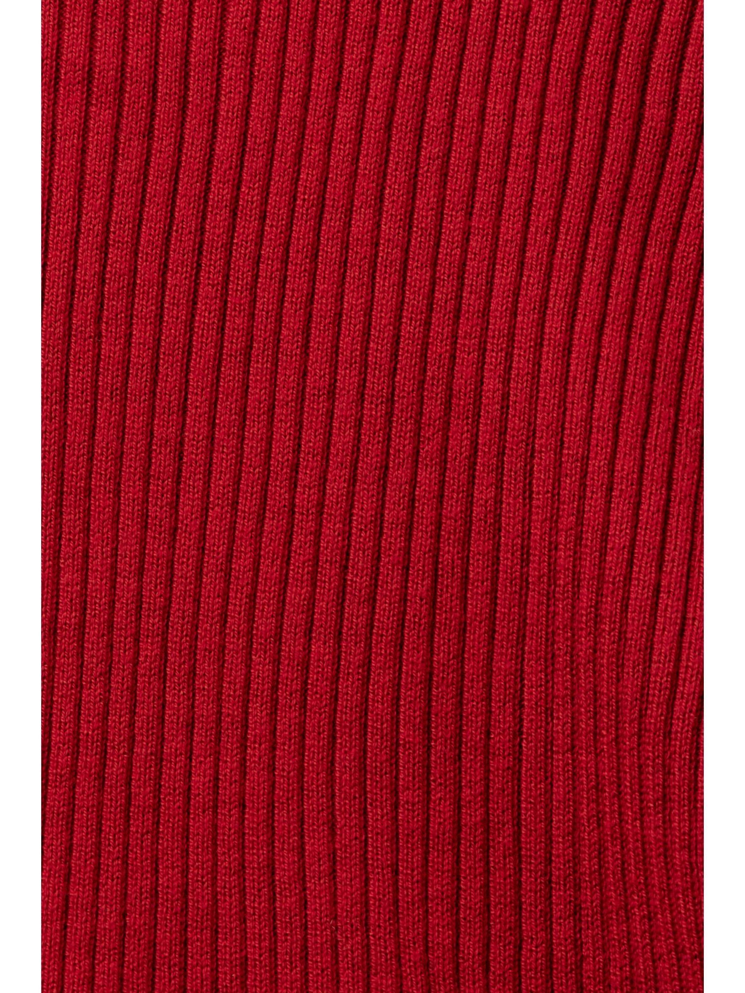 Esprit Strickjacke (1-tlg) DARK RED Gerippter Cardigan mit Zipfelsaum