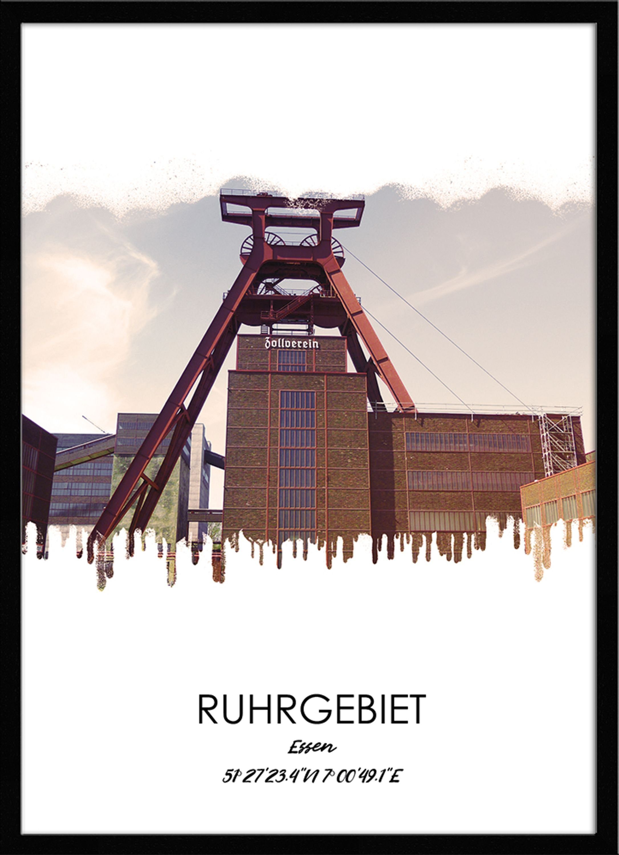 Rahmen Essen, Design-Poster Essen artissimo Rahmen mit Ruhrgebiets-Städte: 51x71cm Bild mit Ruhrgebiet / Bild / gerahmt
