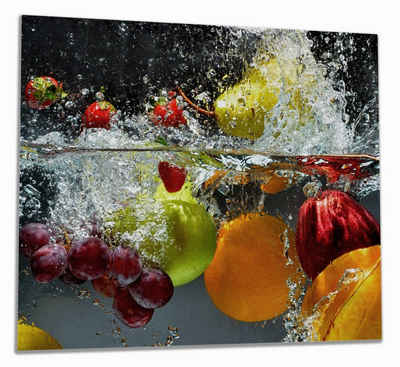Wallario Herd-Abdeckplatte Früchte im und unter Wasser - Splashing Fruits, ESG-Sicherheitsglas, (Glasplatte, 1 tlg., inkl. 5mm Noppen), verschiedene Größen