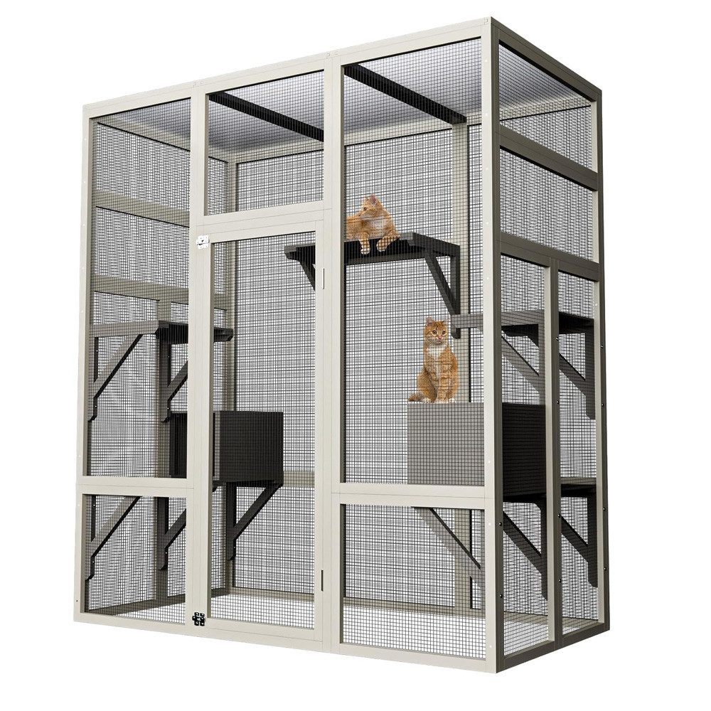 GarveeMore Katzenhaus Großes Outdoor Katzengehege Katzenfreigehege Holz Katzenpatio
