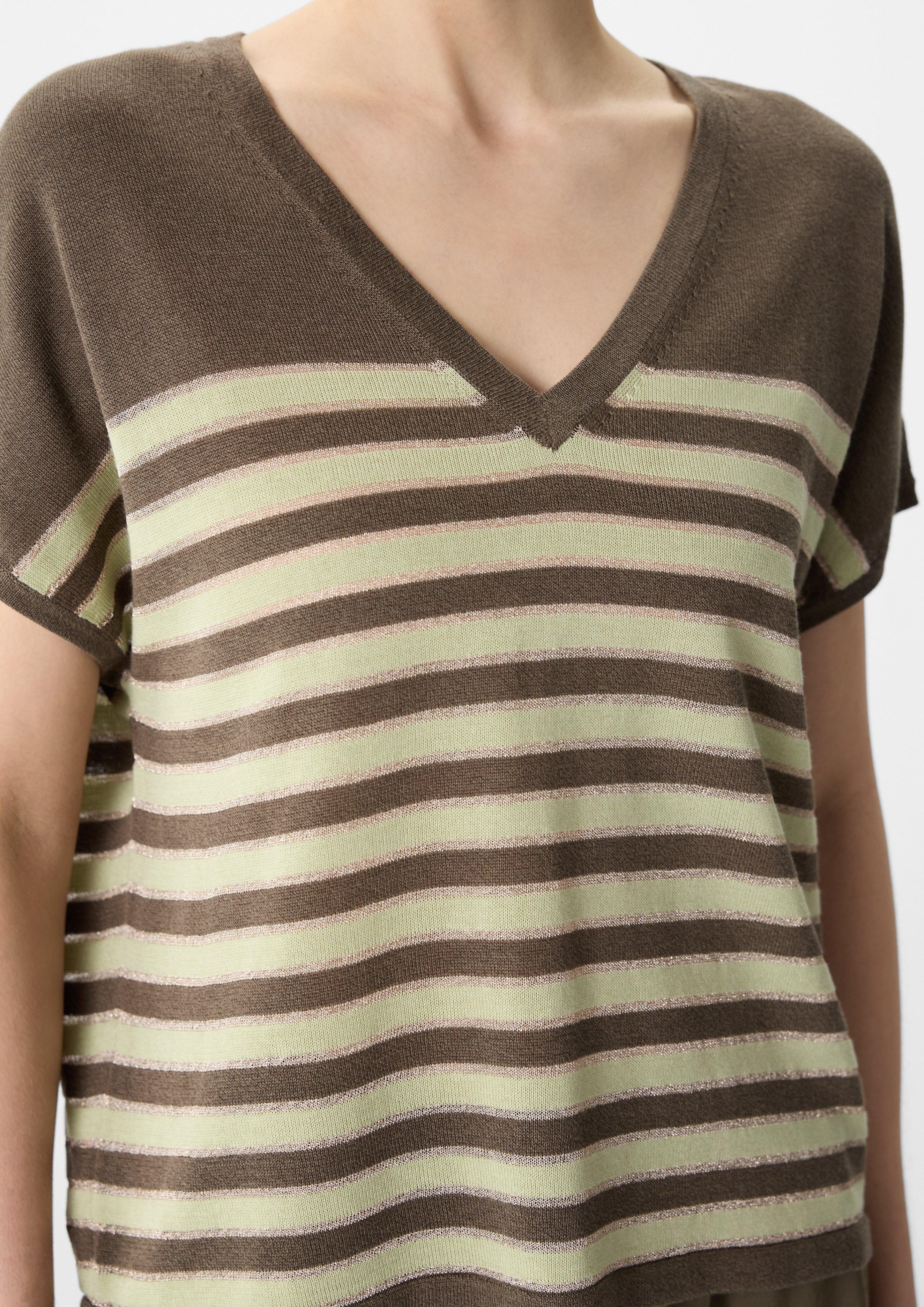 Comma Kurzarmshirt Gestreifter Strickpullover mit Glitzergarn günstig online kaufen