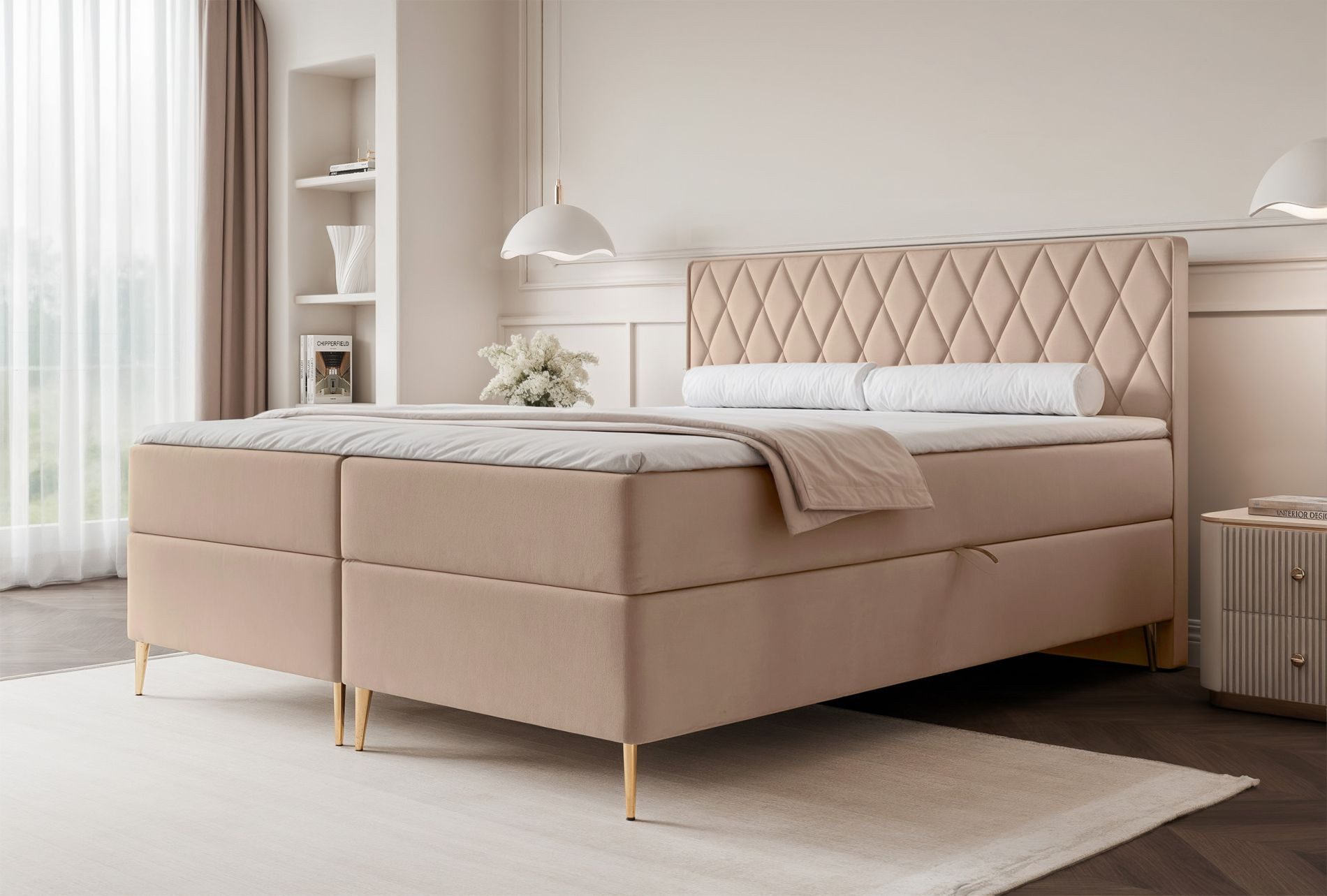 Selsey Boxbett CARESSO, mit Matratze, Topper, 2 Bettkästen und wasserfestem Veloursbezug
