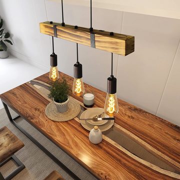 ZMH Pendelleuchte Holz Retro E27 Höhenverstellbar Industrial Esszimmer Küche Wohnzimmer, ohne Leuchtmittel