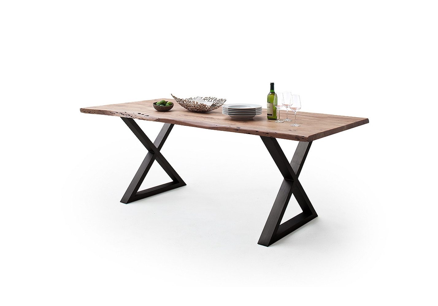 MCA living Baumkantentisch in Akazie natur / anthrazit - 200x77,5x100 (BxHxT)