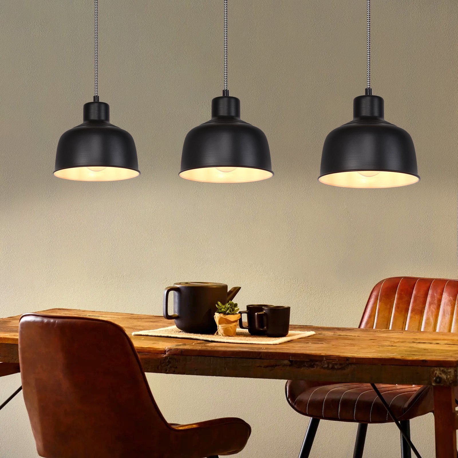 Nettlife Pendelleuchte Schwarz 1/3 Flammig Hängelampe Vintage E27 Hängeleuchte Pendellampe, Höhenverstellbar, ohne Leuchtmittel, für Esstisch Schlafzimmer Esszi – Bild 5 von 5