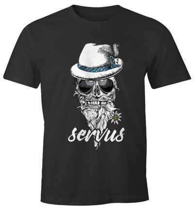 MoonWorks Print-Shirt Herren T-Shirt Totenkopf Filzhut Bayern Skull Blume servus Fun-Shirt mit Print