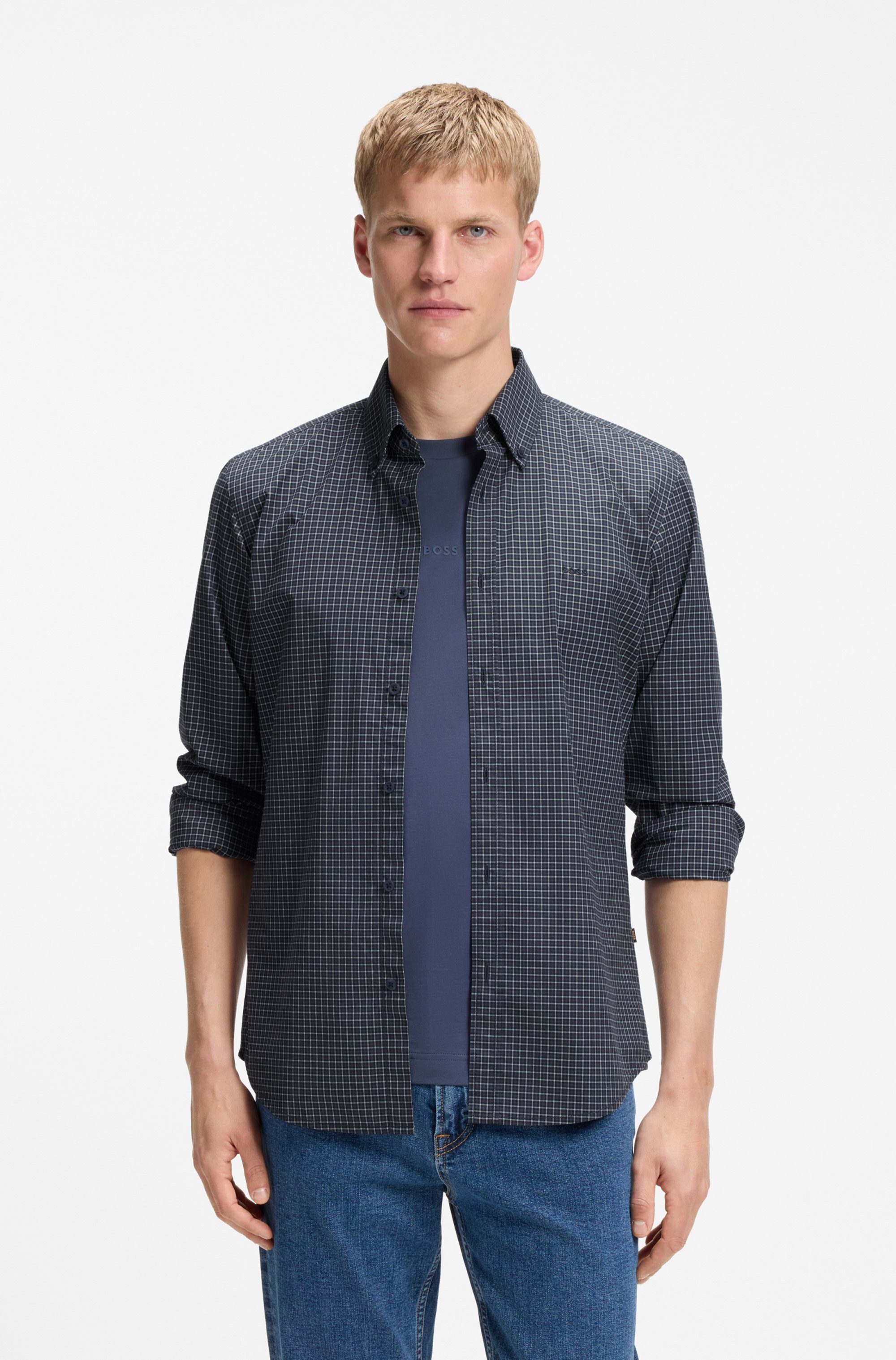 BOSS ORANGE Langarmhemd Rickert M Button-down-Kragen, Baumwoll-Stretch, Regular Fit