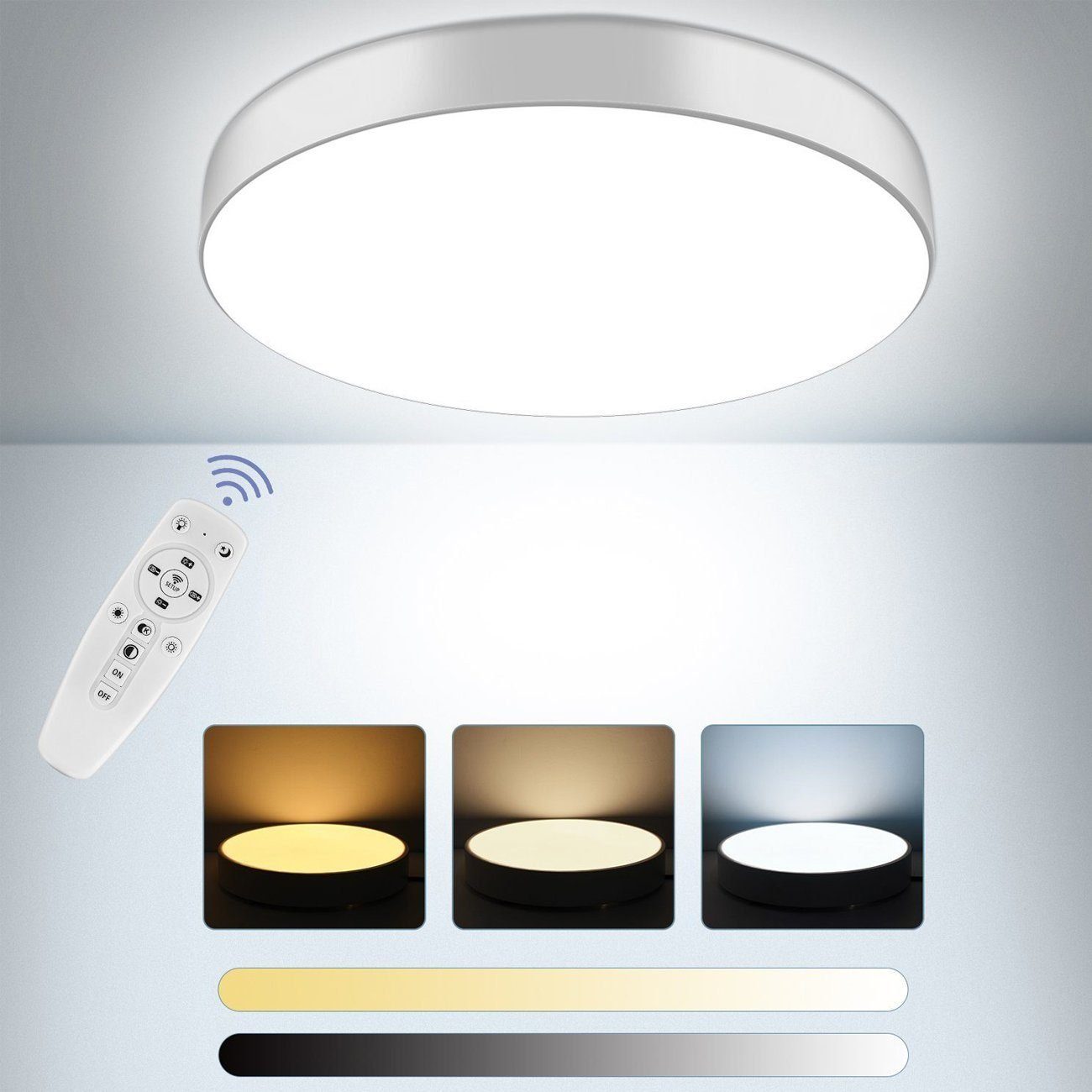 mit Dimmbar 18-24W, mit / fest LED IP44, Dünn Fernbedienung Fernbedienung, Ø30 Led LED integriert, Weiß H5cm Ultra Ø40, Deckenlampe Deckenleuchte LETGOSPT Deckenleuchte Dimmbar