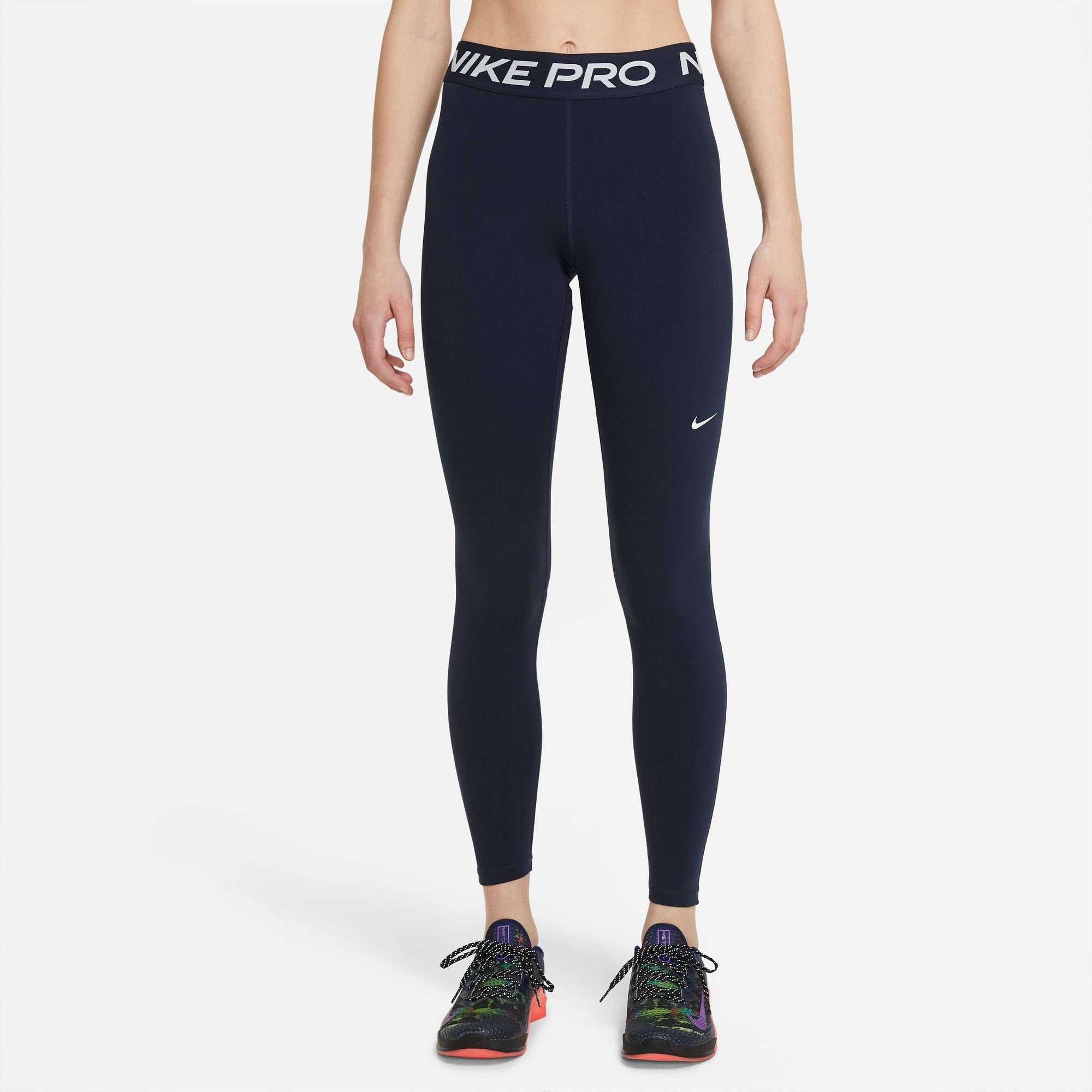 Nike Trainingstights MESH-PANELED WOMEN'S OBSIDIAN/WHITE PRO MID-RISE LEGGINGS