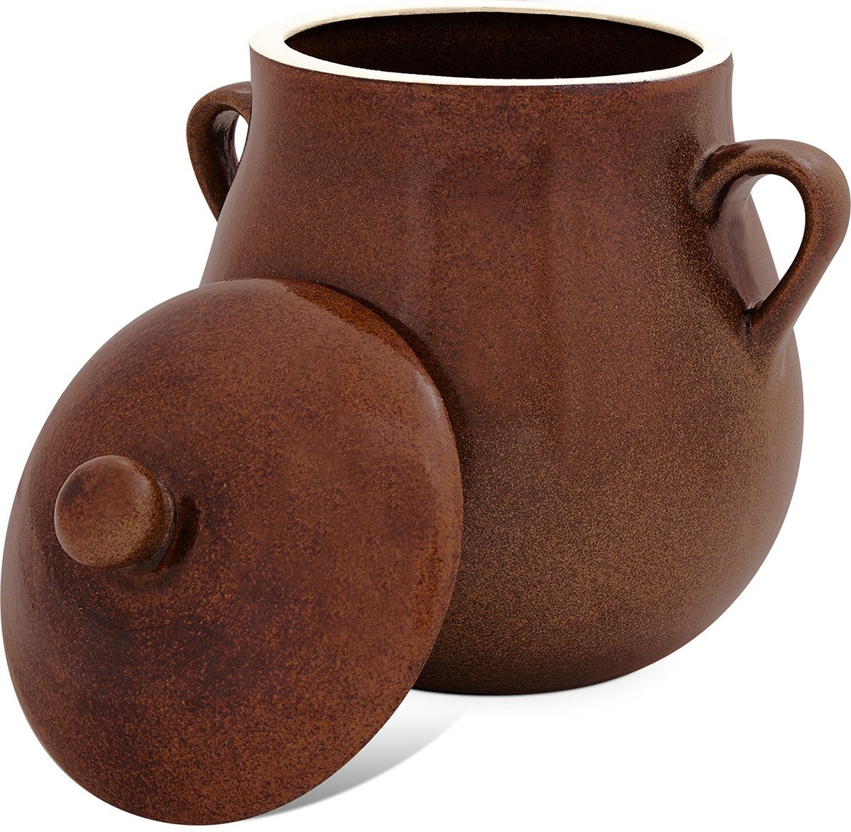 KERAZO Einmachglas 3L Rumtopf Einlegetopf Keramiktopf Mehrzwecktopf aus Steinzeug, braun, Keramik, Keramiktopf mit Henkel und Deckel