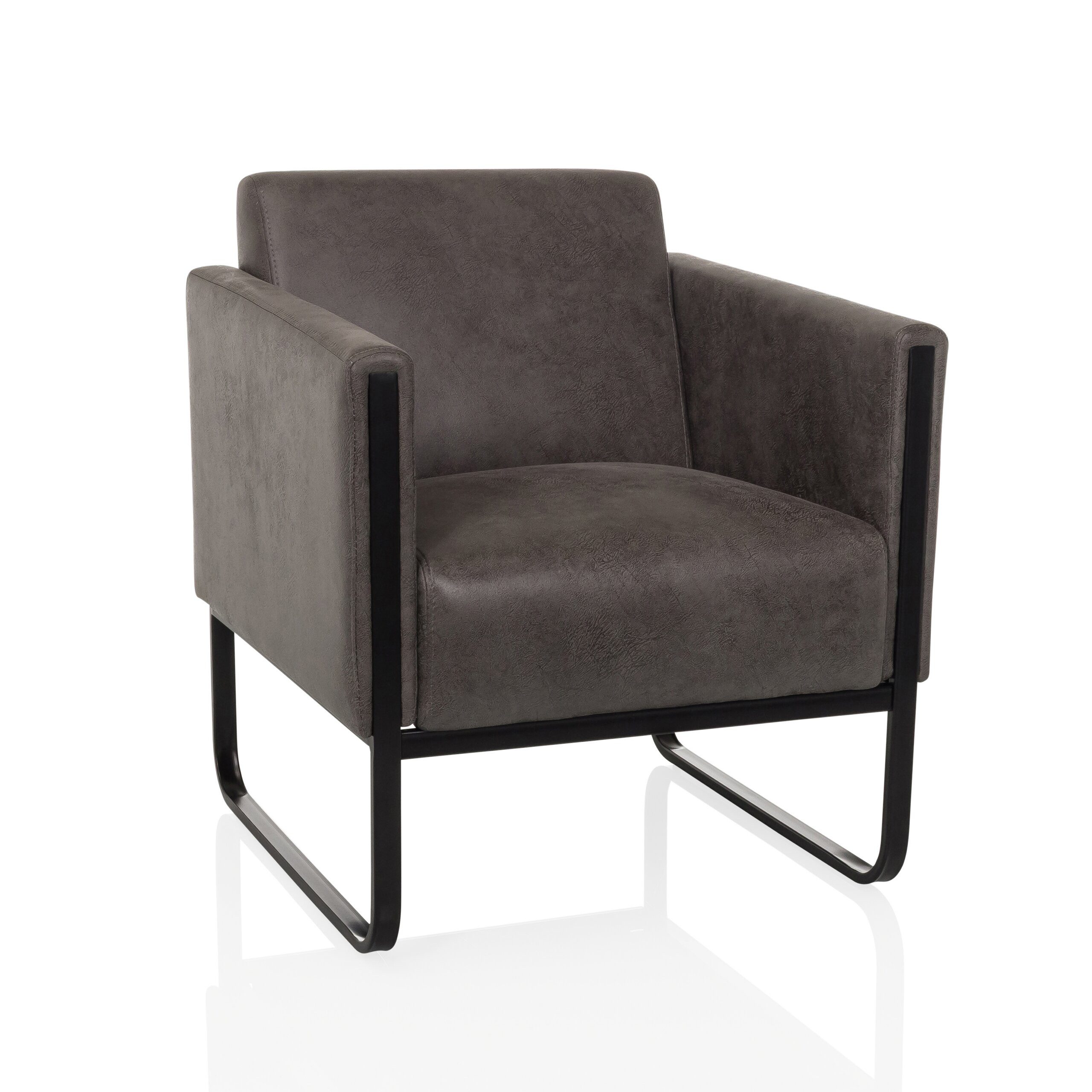hjh OFFICE Loungesessel Aruba Retro Polstersessel Kunstleder mit Armlehnen, Sessel Fernsehsessel gepolstert mit Metallgestell, Vintage