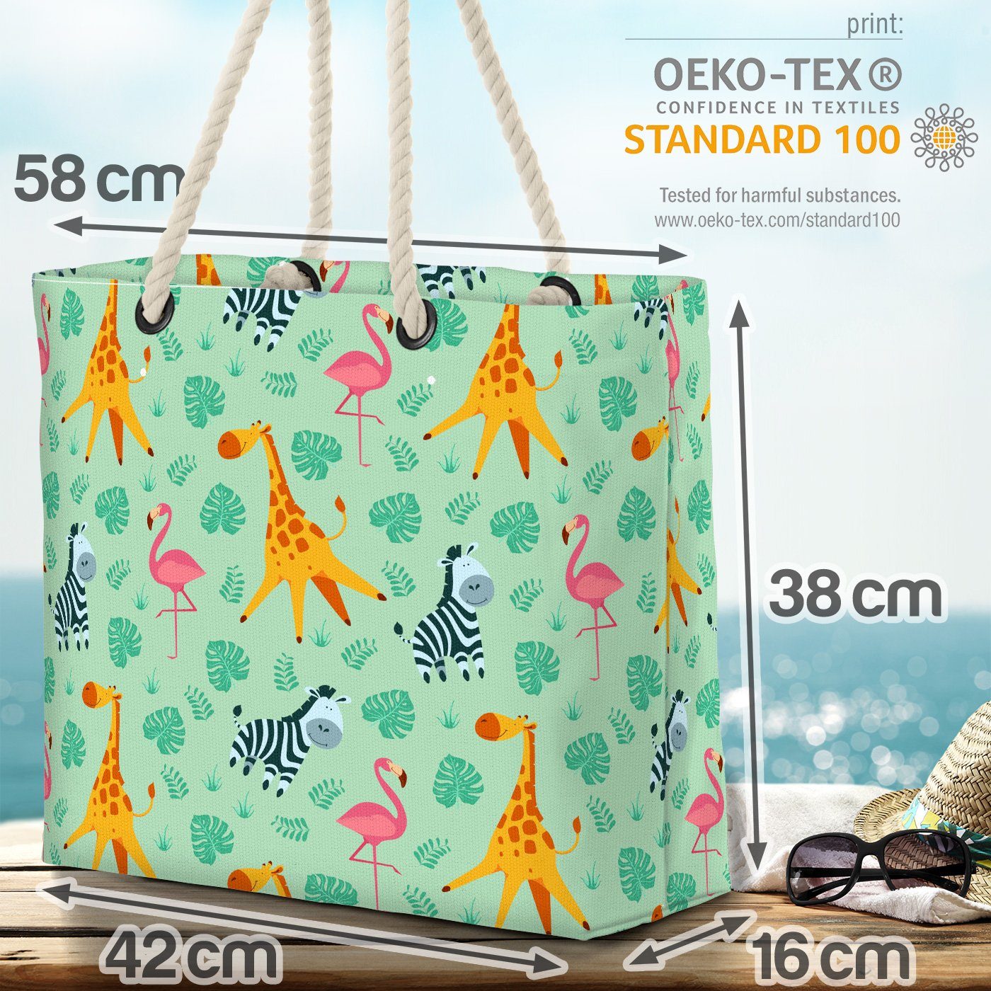 Palmen Bag Afrika Kinder (1-tlg), Beach Zebra Kinderzimmer Kindermuster Strandtasche VOID Tiere Giraffe