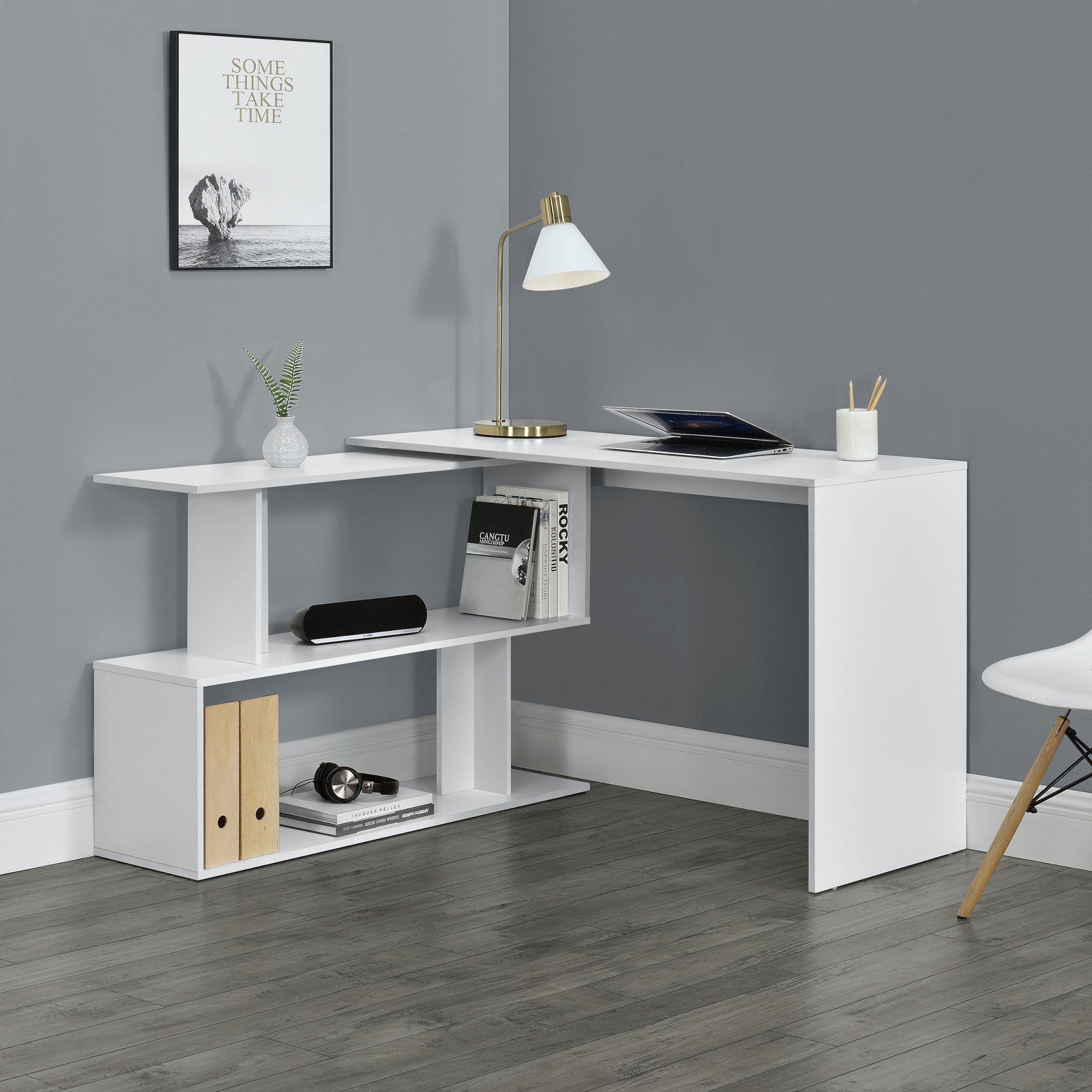 en.casa Eckschreibtisch, »Arendal« Bürotisch Schreibtisch mit Regal weiß