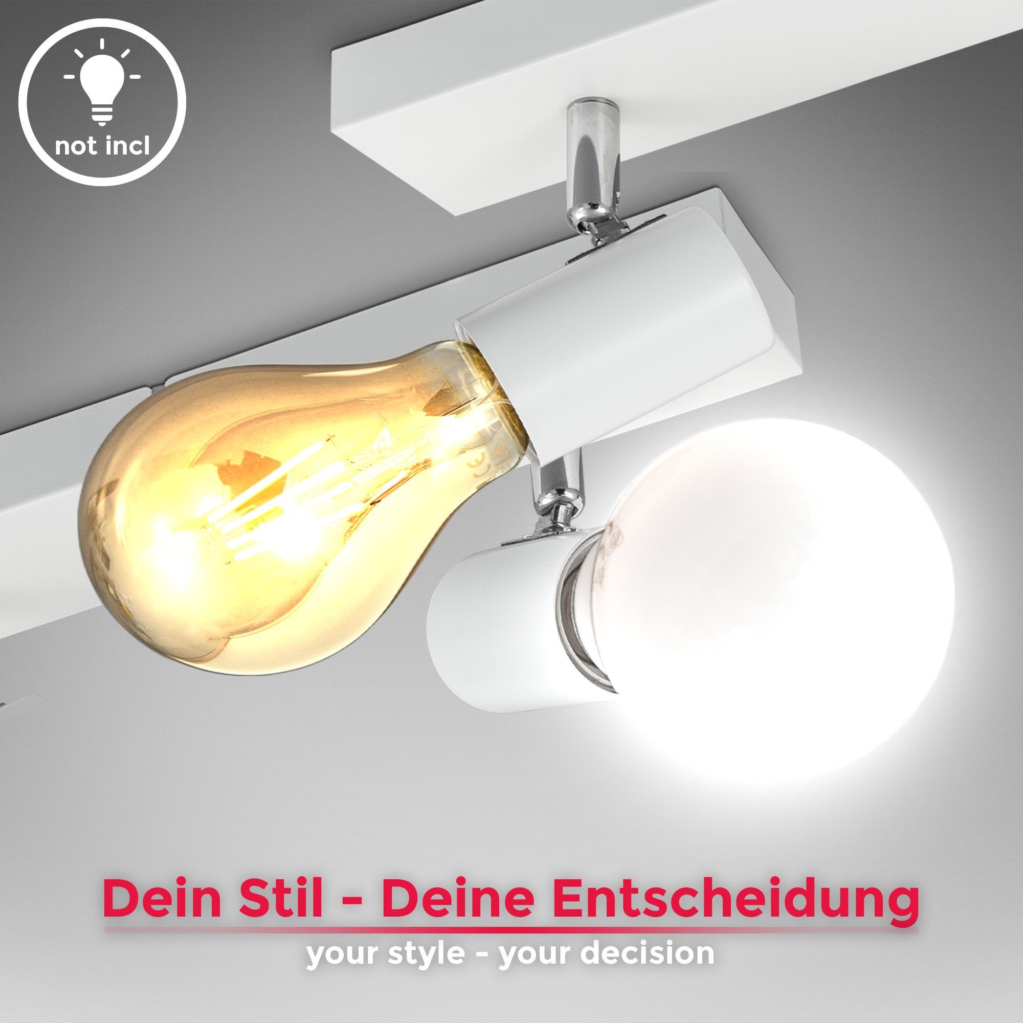 Leuchtmittel, 60W), Retro, ohne Schwenkbar, Landhausstil Leuchtmittel ohne B.K.Licht Deckenleuchte, Deckenspots 3-Flammig, E27-Fasssung, (max. BK_DS1362