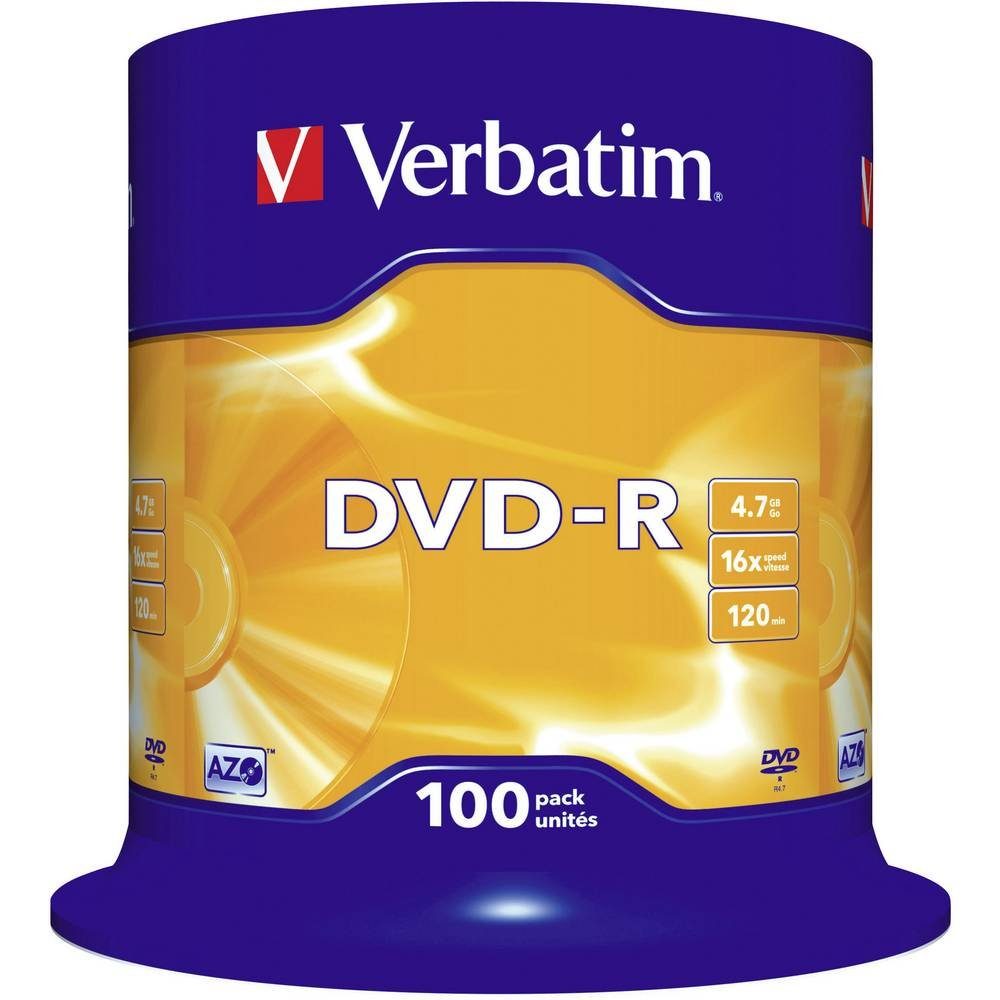 Verbatim DVD-Rohling DVD-R 4.7 GB 16x 100er Spindel 43549